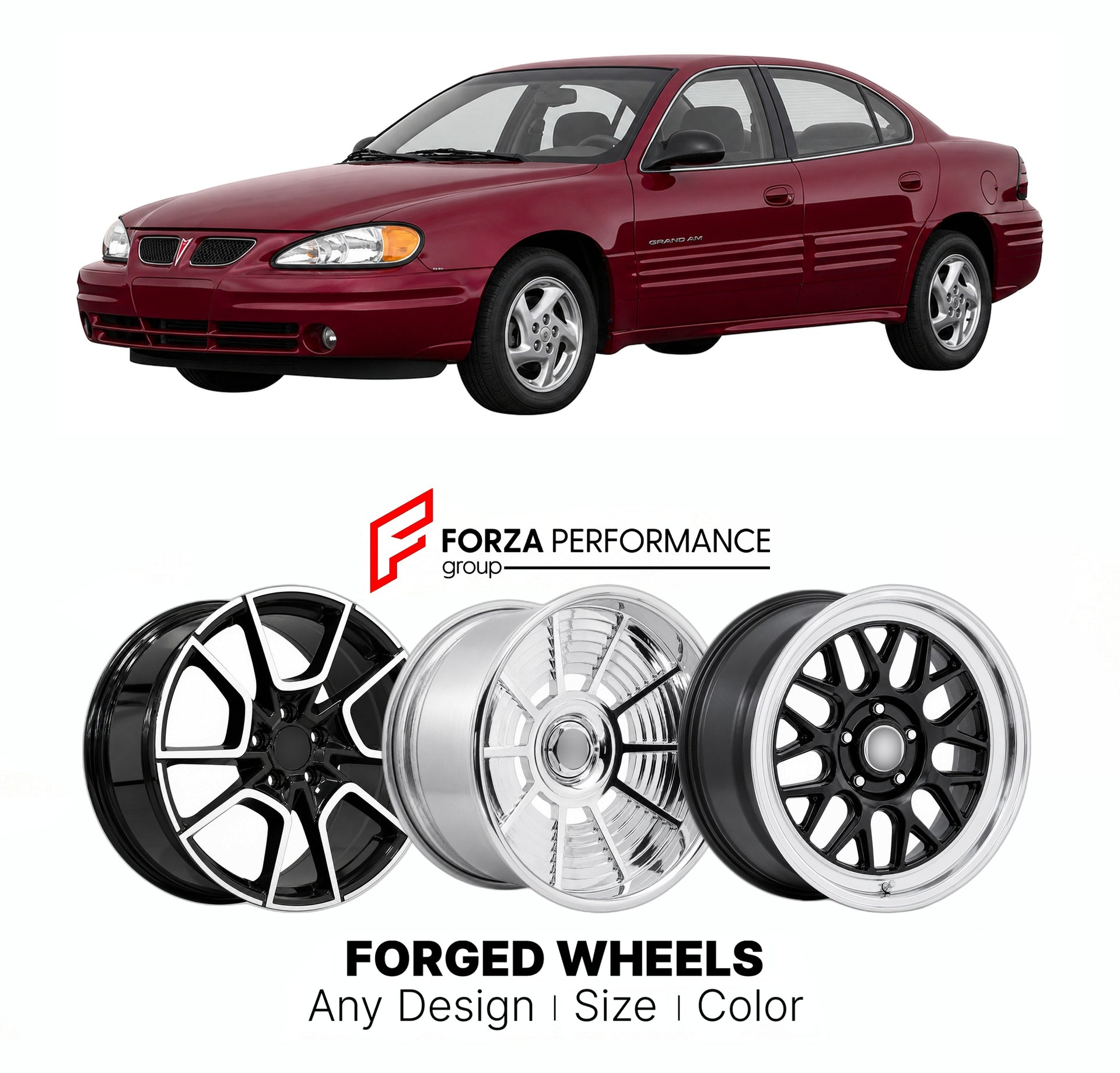 FORGED WHEELS RIMS for PONTIAC GRAND AM 1999 - 2005

Custom forged wheels for Pontiac Grand Am 1999 - 2005. Made-to-order monoblock, 2-piece and 3-piece rims in custom sizes, offsets, colors and finishes with guaranteed fitment.

We manufacture premium quality forged wheels rims for Pontiac Grand Am 1999 - 2005 in any design, size, color.

THIS WHEEL DESIGN CAN BE CUSTOM-MADE FOR YOUR CAR IN ANY SIZE AND COLOR OPTIONS
Available in monoblock, 2-piece, 3-piece, duoblock, beadlock
3D wheel renderings are provi