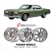 CUSTOM CLASSIC VINTAGE RESTOMOD RETRO OLD SCHOOL FORGED WHEELS RIMS for PONTIAC GRAND VILLE 1971 - 1975
Custom forged wheels for classic American muscle cars. Ideal for restomod builds, vintage restorations, and show cars. Deep dish and retro styling available.

We manufacture premium quality forged wheels rims for Pontiac Grand Ville 1971 - 1975 in any design, size, color.

THIS WHEEL DESIGN CAN BE CUSTOM-MADE FOR YOUR CAR IN ANY SIZE AND COLOR OPTIONS
Available in monoblock, 2-piece, 3-piece, duoblock, be