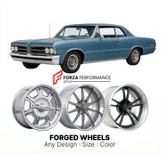 CUSTOM CLASSIC VINTAGE RESTOMOD RETRO OLD SCHOOL FORGED WHEELS RIMS for PONTIAC LEMANS 1964 - 1967
Custom forged wheels for classic American muscle cars. Ideal for restomod builds, vintage restorations, and show cars. Deep dish and retro styling available.

We manufacture premium quality forged wheels rims for Pontiac LeMans 1964 - 1967 in any design, size, color.

THIS WHEEL DESIGN CAN BE CUSTOM-MADE FOR YOUR CAR IN ANY SIZE AND COLOR OPTIONS
Available in monoblock, 2-piece, 3-piece, duoblock, beadlock
3D 