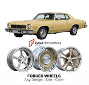 CUSTOM CLASSIC VINTAGE RESTOMOD RETRO OLD SCHOOL FORGED WHEELS RIMS for PONTIAC LEMANS 1973 - 1977
Custom forged wheels for classic American muscle cars. Ideal for restomod builds, vintage restorations, and show cars. Deep dish and retro styling available.

We manufacture premium quality forged wheels rims for Pontiac LeMans 1973 - 1977 in any design, size, color.

THIS WHEEL DESIGN CAN BE CUSTOM-MADE FOR YOUR CAR IN ANY SIZE AND COLOR OPTIONS
Available in monoblock, 2-piece, 3-piece, duoblock, beadlock
3D 