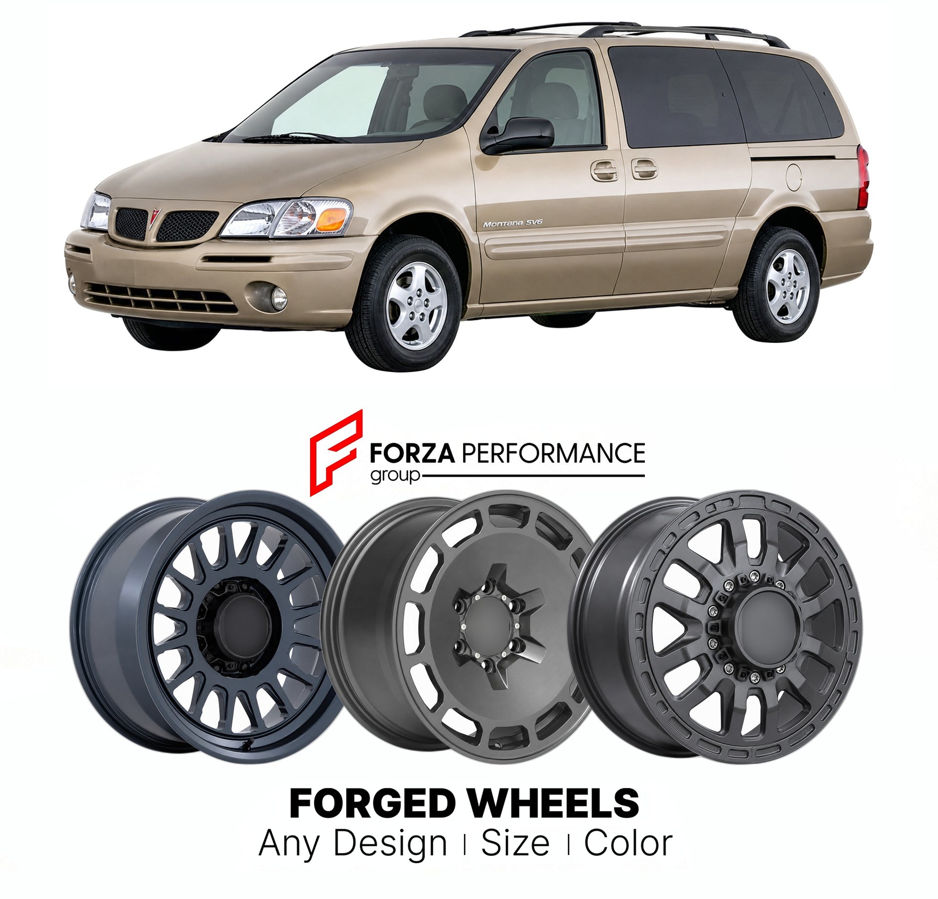 FORGED WHEELS RIMS for PONTIAC MONTANA SV6 1999 - 2009

Custom forged wheels for Pontiac Montana SV6 1999 - 2009. Made-to-order monoblock, 2-piece and 3-piece rims in custom sizes, offsets, colors and finishes with guaranteed fitment.

We manufacture premium quality forged wheels rims for Pontiac Montana SV6 1999 - 2009 in any design, size, color.

THIS WHEEL DESIGN CAN BE CUSTOM-MADE FOR YOUR CAR IN ANY SIZE AND COLOR OPTIONS
Available in monoblock, 2-piece, 3-piece, duoblock, beadlock
3D wheel renderings 