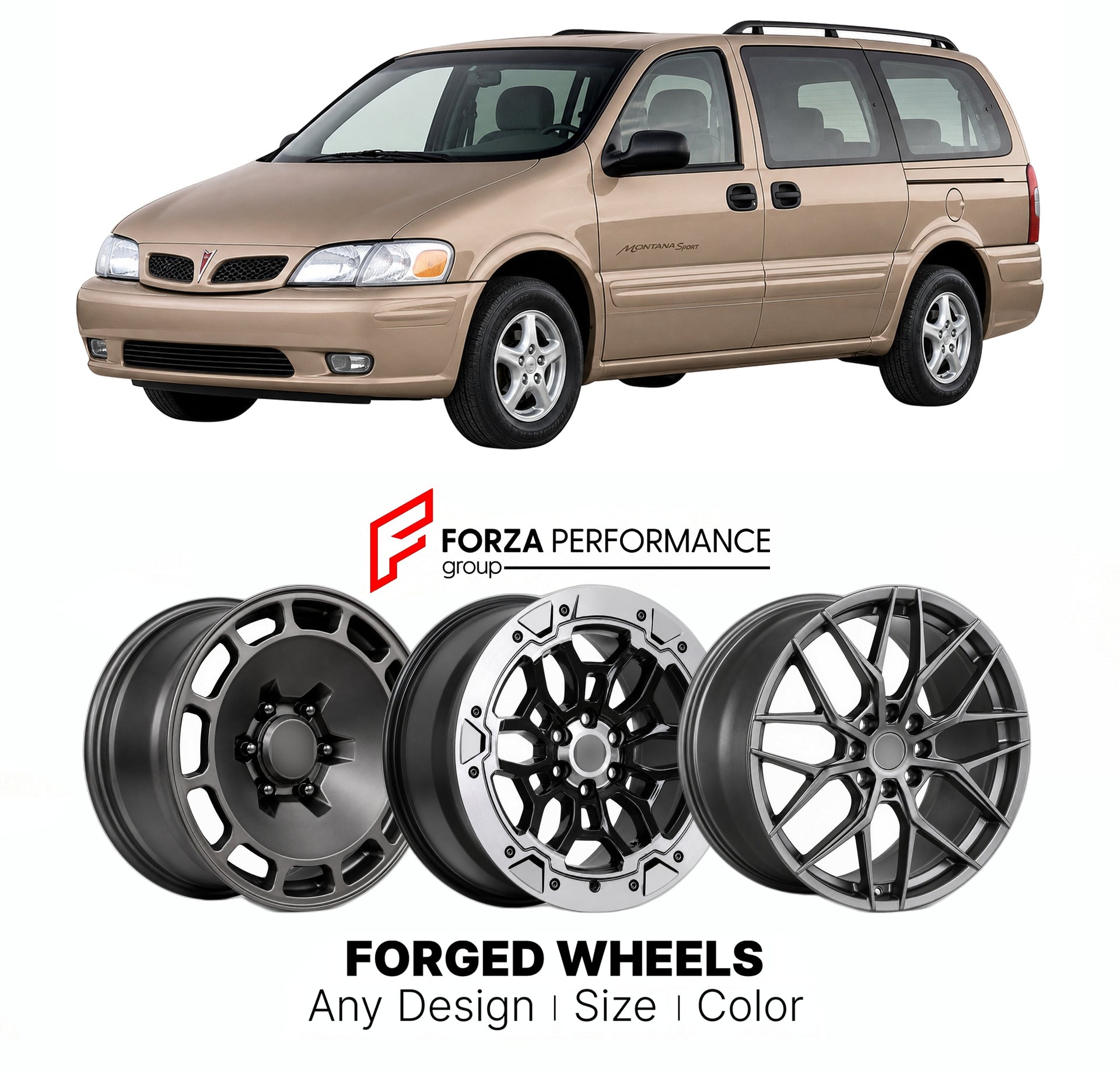 FORGED WHEELS RIMS for PONTIAC MONTANA SPORT 1999 - 2009

Custom forged wheels for Pontiac Montana Sport 1999 - 2009. Made-to-order monoblock, 2-piece and 3-piece rims in custom sizes, offsets, colors and finishes with guaranteed fitment.

We manufacture premium quality forged wheels rims for Pontiac Montana Sport 1999 - 2009 in any design, size, color.

THIS WHEEL DESIGN CAN BE CUSTOM-MADE FOR YOUR CAR IN ANY SIZE AND COLOR OPTIONS
Available in monoblock, 2-piece, 3-piece, duoblock, beadlock
3D wheel rende