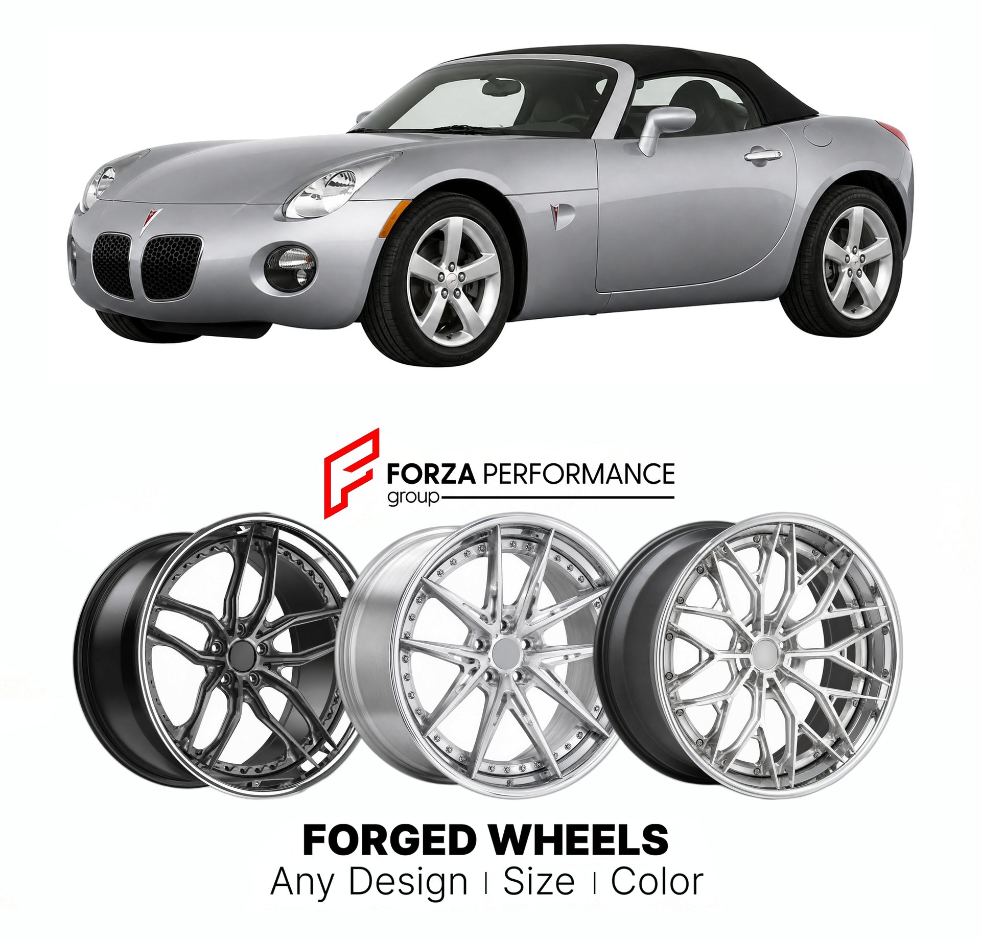 FORGED WHEELS RIMS for PONTIAC SOLSTICE 2006 - 2010

Custom forged wheels for Pontiac Solstice 2006 - 2010. Made-to-order monoblock, 2-piece and 3-piece rims in custom sizes, offsets, colors and finishes with guaranteed fitment.

We manufacture premium quality forged wheels rims for Pontiac Solstice 2006 - 2010 in any design, size, color.

THIS WHEEL DESIGN CAN BE CUSTOM-MADE FOR YOUR CAR IN ANY SIZE AND COLOR OPTIONS
Available in monoblock, 2-piece, 3-piece, duoblock, beadlock
3D wheel renderings are provi