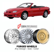 FORGED WHEELS RIMS for PONTIAC SUNFIRE CONVERTIBLE 1995 - 2005

Custom forged wheels for Pontiac Sunfire Convertible 1995 - 2005. Made-to-order monoblock, 2-piece and 3-piece rims in custom sizes, offsets, colors and finishes with guaranteed fitment.

We manufacture premium quality forged wheels rims for Pontiac Sunfire Convertible 1995 - 2005 in any design, size, color.

THIS WHEEL DESIGN CAN BE CUSTOM-MADE FOR YOUR CAR IN ANY SIZE AND COLOR OPTIONS
Available in monoblock, 2-piece, 3-piece, duoblock, beadl
