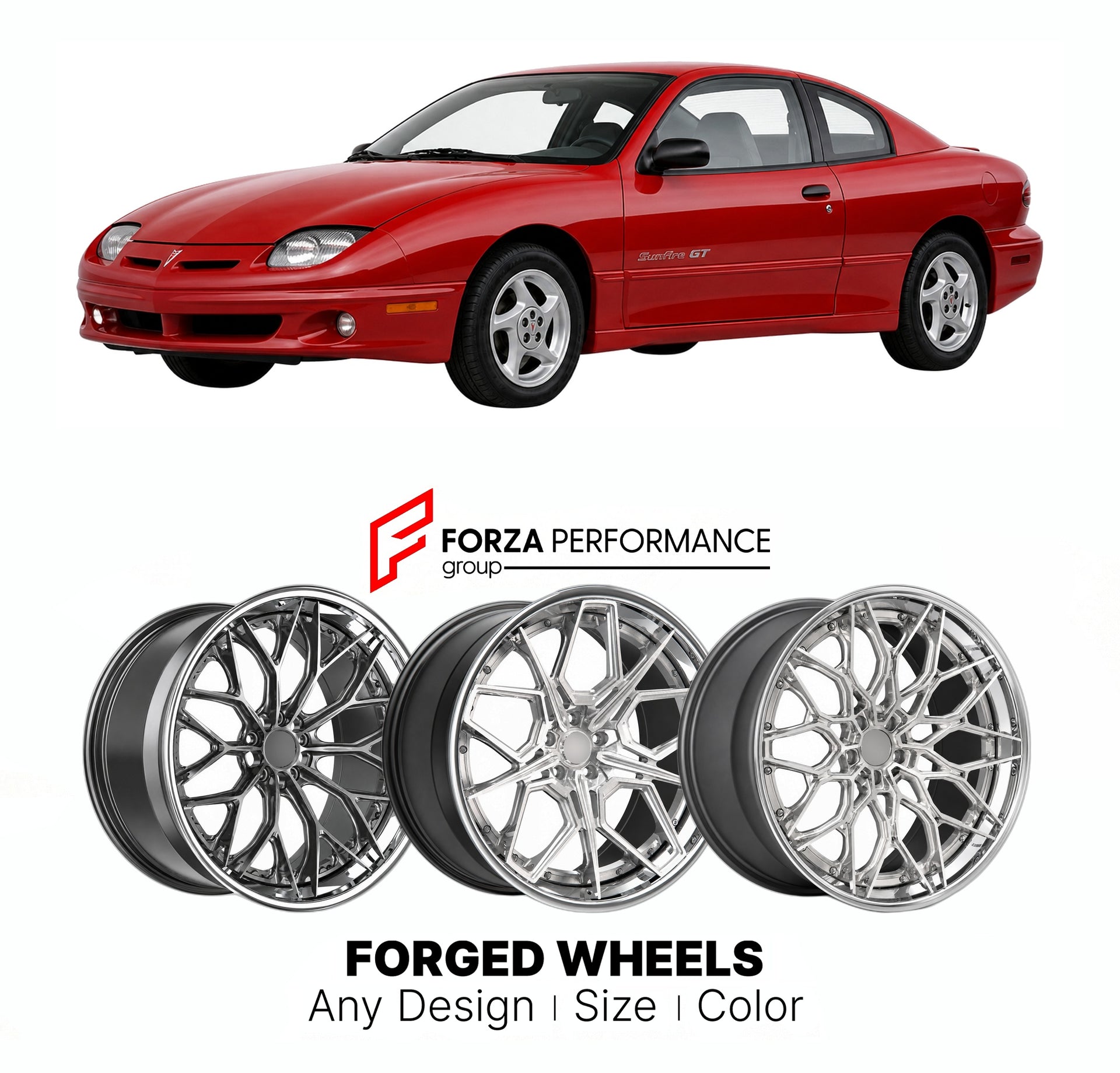 FORGED WHEELS RIMS for PONTIAC SUNFIRE GT 1995 - 2005

Custom forged wheels for Pontiac Sunfire GT 1995 - 2005. Made-to-order monoblock, 2-piece and 3-piece rims in custom sizes, offsets, colors and finishes with guaranteed fitment.

We manufacture premium quality forged wheels rims for Pontiac Sunfire GT 1995 - 2005 in any design, size, color.

THIS WHEEL DESIGN CAN BE CUSTOM-MADE FOR YOUR CAR IN ANY SIZE AND COLOR OPTIONS
Available in monoblock, 2-piece, 3-piece, duoblock, beadlock
3D wheel renderings are