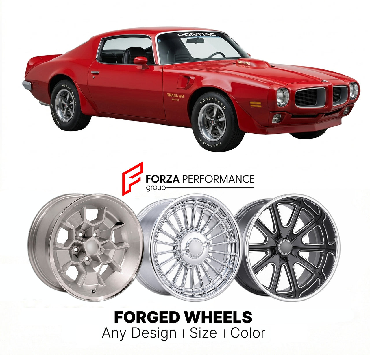 CUSTOM CLASSIC VINTAGE RESTOMOD RETRO OLD SCHOOL FORGED WHEELS RIMS for PONTIAC SUPER DUTY 1973 - 1974
Custom forged wheels for classic American muscle cars. Ideal for restomod builds, vintage restorations, and show cars. Deep dish and retro styling available.

We manufacture premium quality forged wheels rims for Pontiac Super Duty 1973 - 1974 in any design, size, color.

THIS WHEEL DESIGN CAN BE CUSTOM-MADE FOR YOUR CAR IN ANY SIZE AND COLOR OPTIONS
Available in monoblock, 2-piece, 3-piece, duoblock, bead