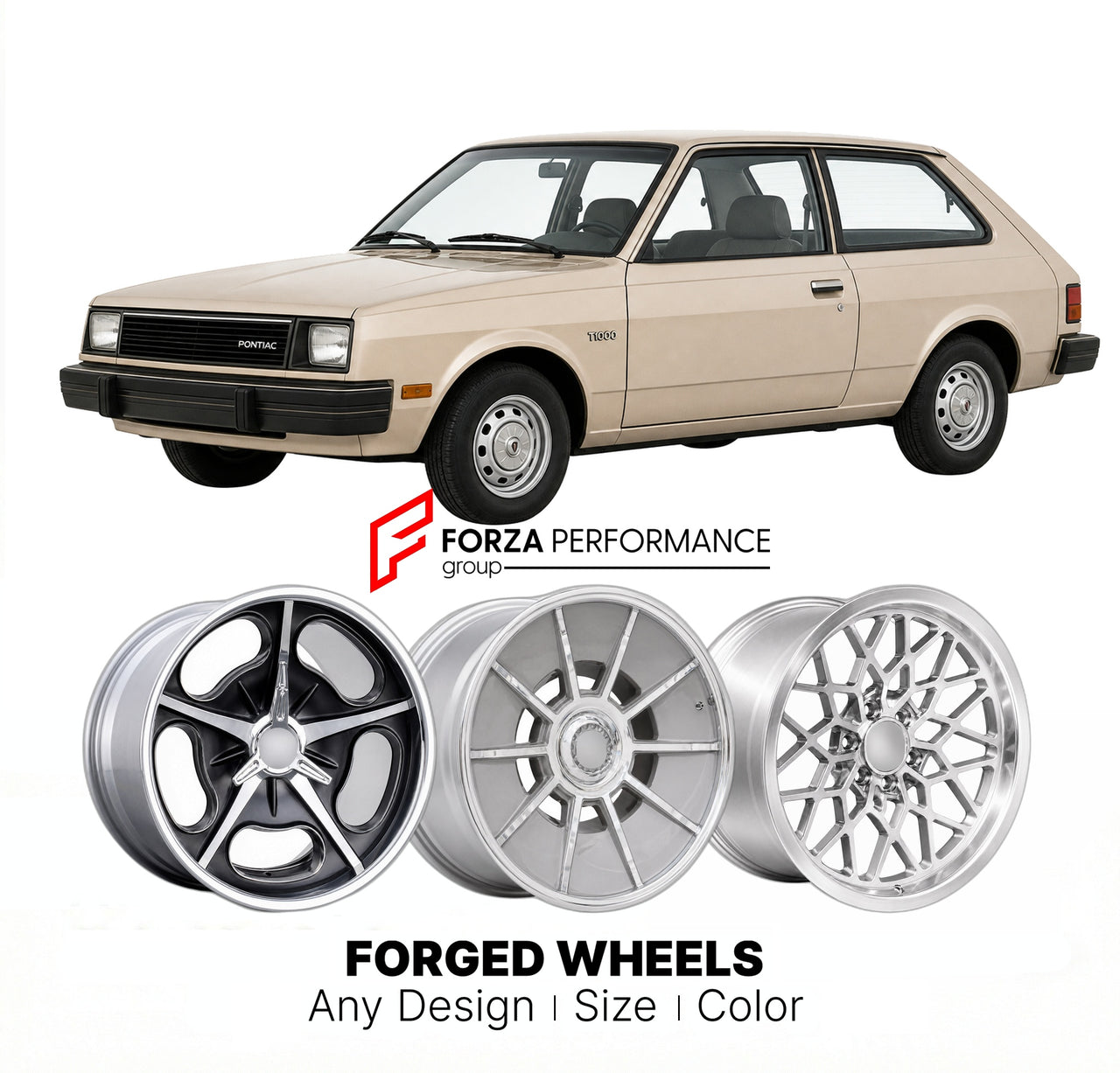 CUSTOM CLASSIC VINTAGE RESTOMOD RETRO OLD SCHOOL FORGED WHEELS RIMS for PONTIAC T1000 1981 - 1984
Custom forged wheels for classic American muscle cars. Ideal for restomod builds, vintage restorations, and show cars. Deep dish and retro styling available.

We manufacture premium quality forged wheels rims for Pontiac T1000 1981 - 1984 in any design, size, color.

THIS WHEEL DESIGN CAN BE CUSTOM-MADE FOR YOUR CAR IN ANY SIZE AND COLOR OPTIONS
Available in monoblock, 2-piece, 3-piece, duoblock, beadlock
3D wh