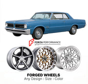 CUSTOM CLASSIC VINTAGE RESTOMOD RETRO OLD SCHOOL FORGED WHEELS RIMS for PONTIAC TEMPEST 1964 - 1967
Custom forged wheels for classic American muscle cars. Ideal for restomod builds, vintage restorations, and show cars. Deep dish and retro styling available.

We manufacture premium quality forged wheels rims for Pontiac Tempest 1964 - 1967 in any design, size, color.

THIS WHEEL DESIGN CAN BE CUSTOM-MADE FOR YOUR CAR IN ANY SIZE AND COLOR OPTIONS
Available in monoblock, 2-piece, 3-piece, duoblock, beadlock
3