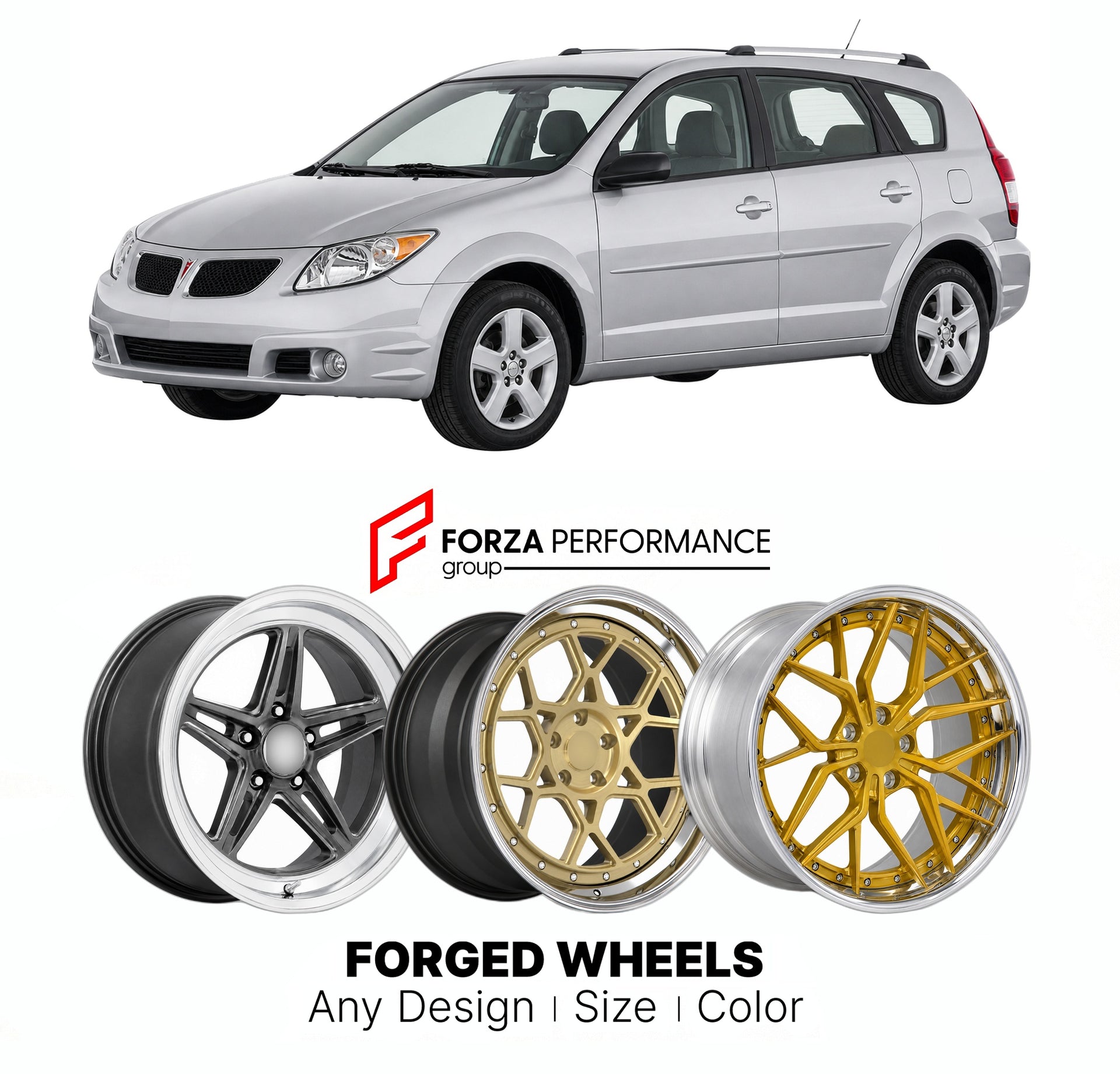 FORGED WHEELS RIMS for PONTIAC VIBE 2003 - 2008

Custom forged wheels for Pontiac Vibe 2003 - 2008. Made-to-order monoblock, 2-piece and 3-piece rims in custom sizes, offsets, colors and finishes with guaranteed fitment.

We manufacture premium quality forged wheels rims for Pontiac Vibe 2003 - 2008 in any design, size, color.

THIS WHEEL DESIGN CAN BE CUSTOM-MADE FOR YOUR CAR IN ANY SIZE AND COLOR OPTIONS
Available in monoblock, 2-piece, 3-piece, duoblock, beadlock
3D wheel renderings are provided accordin