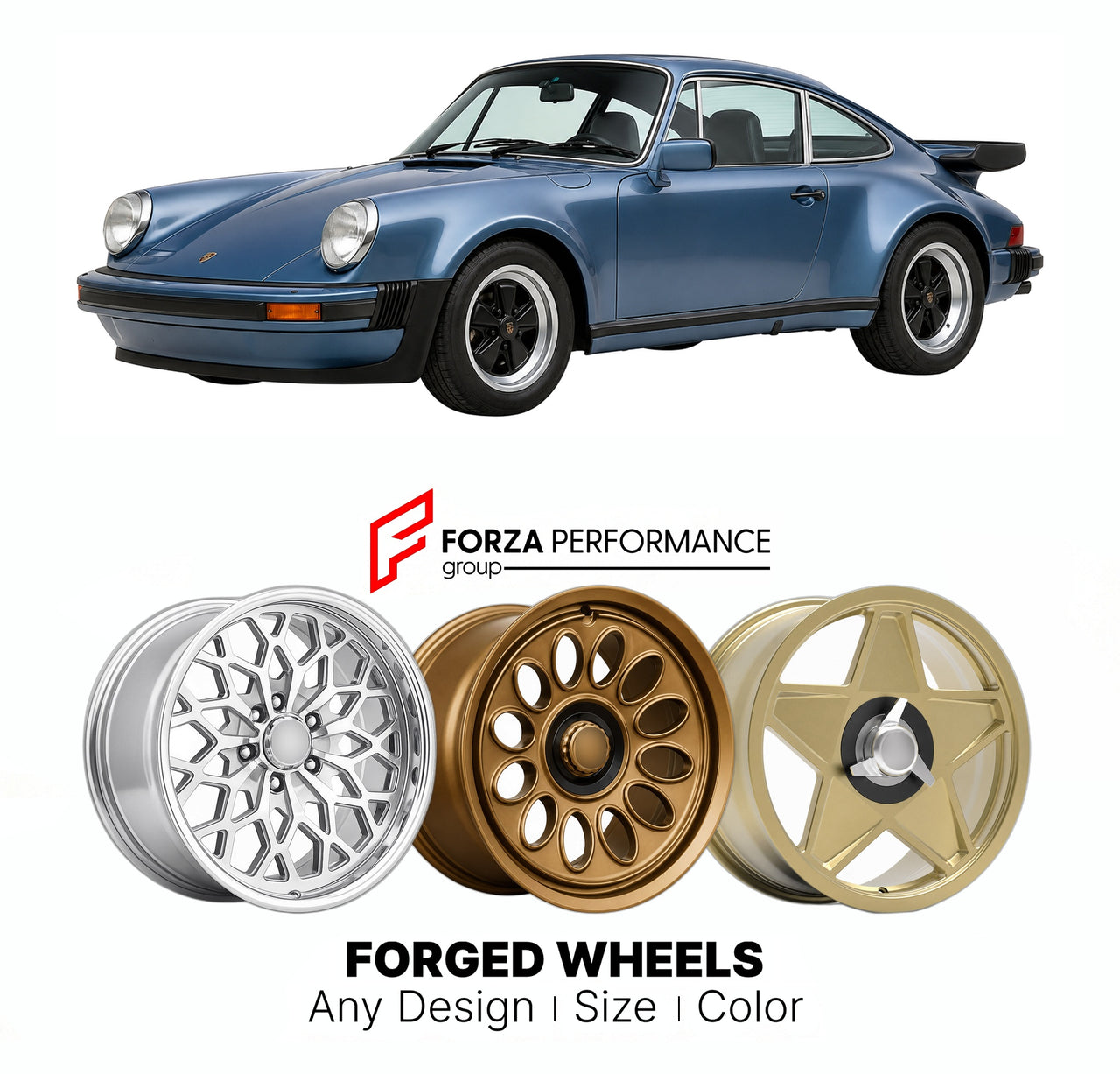 CUSTOM CLASSIC VINTAGE RESTOMOD RETRO OLD SCHOOL FORGED WHEELS RIMS for PORSCHE 911 930 TURBO 1975 - 1989

Custom forged wheels for Porsche 911 930 Turbo 1975 - 1989. Classic, vintage, restomod wheel designs made to order in custom sizes, offsets, colors and finishes.

We manufacture premium quality forged wheels rims for Porsche 911 930 Turbo 1975 - 1989 in any design, size, color.

THIS WHEEL DESIGN CAN BE CUSTOM-MADE FOR YOUR CAR IN ANY SIZE AND COLOR OPTIONS
Available in monoblock, 2-piece, 3-piece, duo
