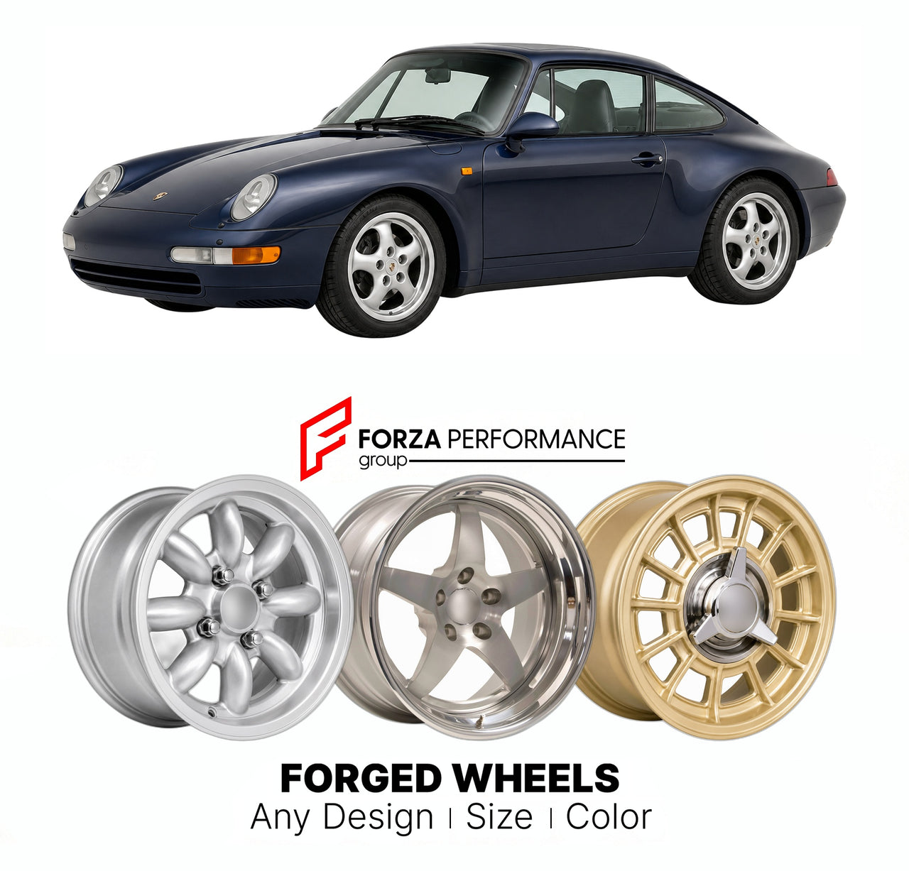 CUSTOM CLASSIC VINTAGE RESTOMOD RETRO OLD SCHOOL FORGED WHEELS RIMS for PORSCHE 911 993 1993 - 1998

Custom forged wheels for Porsche 911 993 1993 - 1998. Classic, vintage, restomod wheel designs made to order in custom sizes, offsets, colors and finishes.

We manufacture premium quality forged wheels rims for Porsche 911 993 1993 - 1998 in any design, size, color.

THIS WHEEL DESIGN CAN BE CUSTOM-MADE FOR YOUR CAR IN ANY SIZE AND COLOR OPTIONS
Available in monoblock, 2-piece, 3-piece, duoblock, beadlock
3D