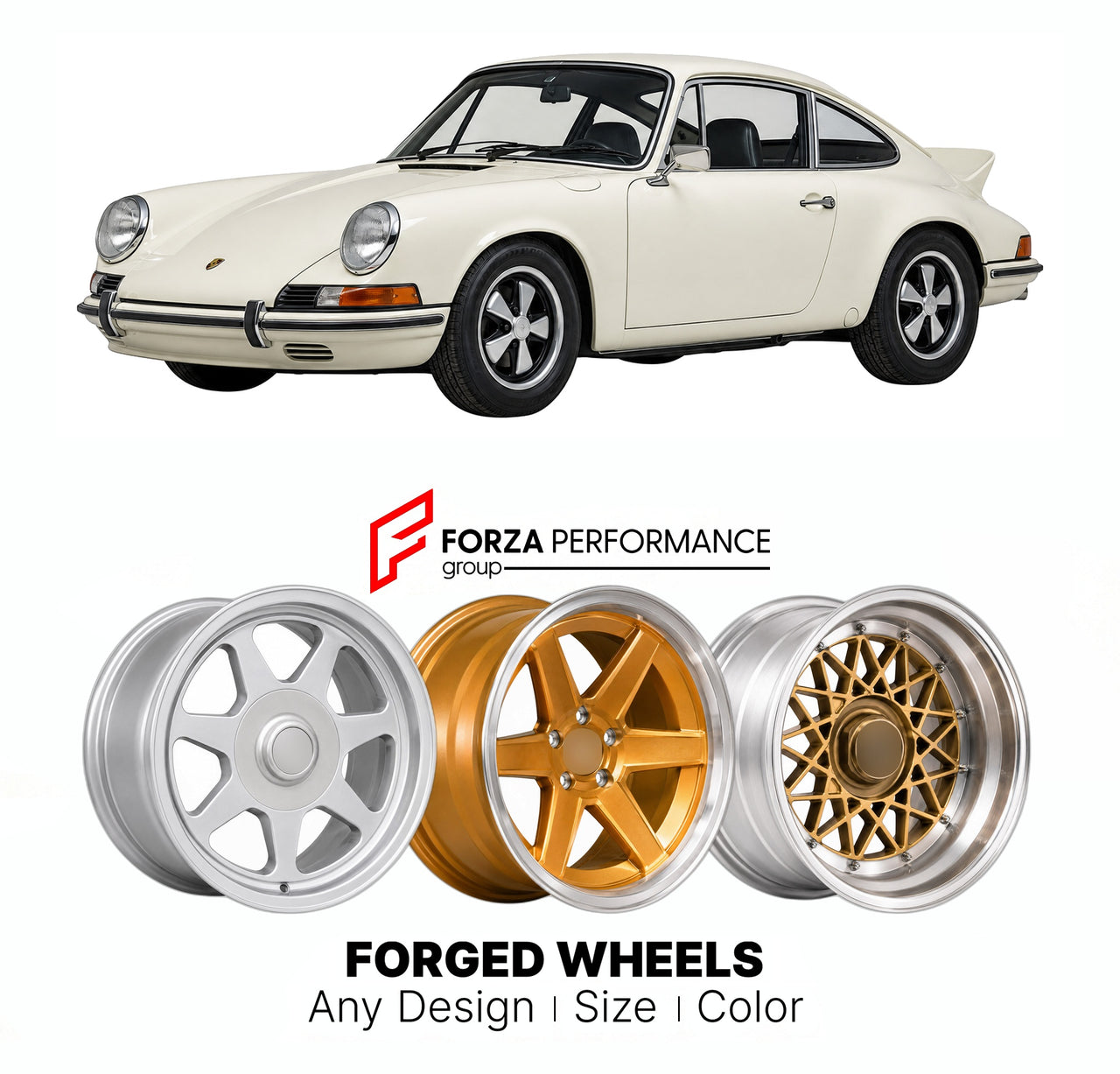 CUSTOM CLASSIC VINTAGE RESTOMOD RETRO OLD SCHOOL FORGED WHEELS RIMS for PORSCHE 911 CARR RS 2.7 F-SERIES HOMOLOGATION SPECIAL 1972 - 1973

Custom forged wheels for Porsche 911 Carr RS 2.7 F-Series Homologation Special 1972 - 1973. Classic, vintage, restomod wheel designs made to order in custom sizes, offsets, colors and finishes.

We manufacture premium quality forged wheels rims for Porsche 911 Carr RS 2.7 F-Series Homologation Special 1972 - 1973 in any design, size, color.

THIS WHEEL DESIGN CAN BE CUST