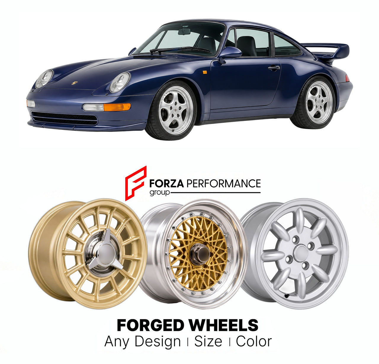 CUSTOM CLASSIC VINTAGE RESTOMOD RETRO OLD SCHOOL FORGED WHEELS RIMS for PORSCHE 911 CARR RS 993 1995 - 1996

Custom forged wheels for Porsche 911 Carr RS 993 1995 - 1996. Classic, vintage, restomod wheel designs made to order in custom sizes, offsets, colors and finishes.

We manufacture premium quality forged wheels rims for Porsche 911 Carr RS 993 1995 - 1996 in any design, size, color.

THIS WHEEL DESIGN CAN BE CUSTOM-MADE FOR YOUR CAR IN ANY SIZE AND COLOR OPTIONS
Available in monoblock, 2-piece, 3-piec