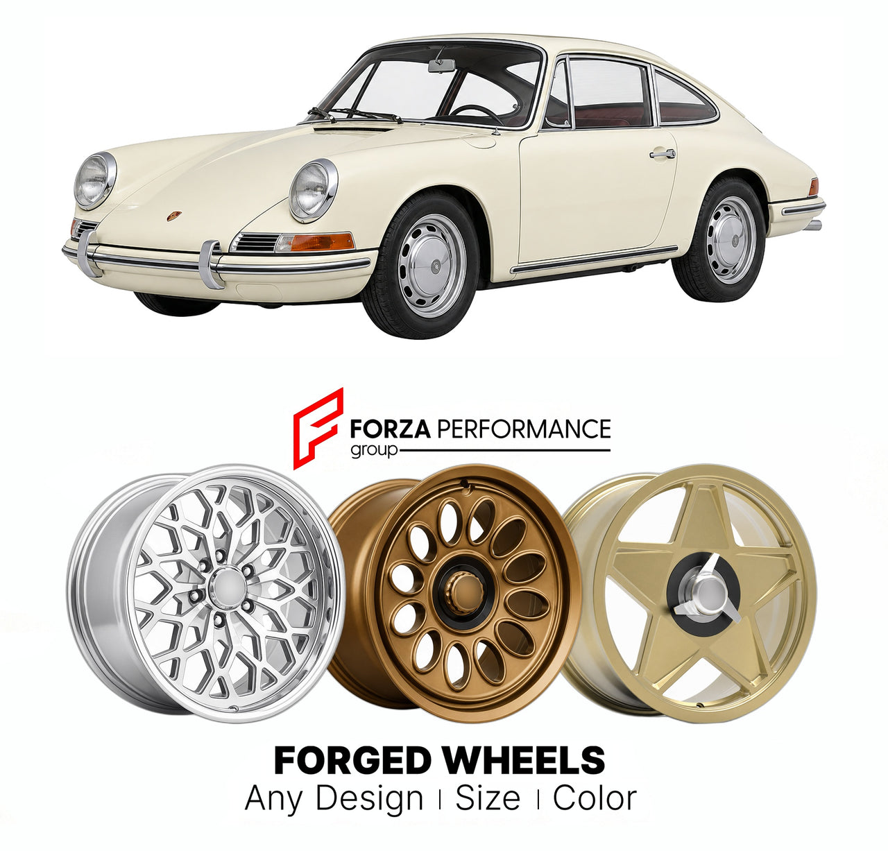 CUSTOM CLASSIC VINTAGE RESTOMOD RETRO OLD SCHOOL FORGED WHEELS RIMS for PORSCHE 911 F-SERIES 1964 - 1973

Custom forged wheels for Porsche 911 F-Series 1964 - 1973. Classic, vintage, restomod wheel designs made to order in custom sizes, offsets, colors and finishes.

We manufacture premium quality forged wheels rims for Porsche 911 F-Series 1964 - 1973 in any design, size, color.

THIS WHEEL DESIGN CAN BE CUSTOM-MADE FOR YOUR CAR IN ANY SIZE AND COLOR OPTIONS
Available in monoblock, 2-piece, 3-piece, duoblo