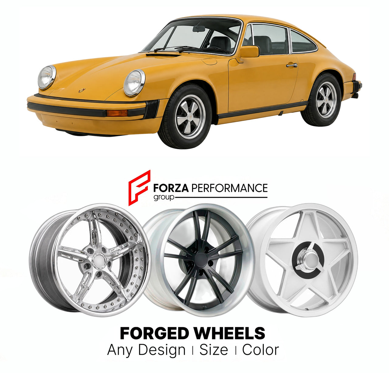 CUSTOM CLASSIC VINTAGE RESTOMOD RETRO OLD SCHOOL FORGED WHEELS RIMS for PORSCHE 911 G-SERIES 1973 - 1989

Custom forged wheels for Porsche 911 G-Series 1973 - 1989. Classic, vintage, restomod wheel designs made to order in custom sizes, offsets, colors and finishes.

We manufacture premium quality forged wheels rims for Porsche 911 G-Series 1973 - 1989 in any design, size, color.

THIS WHEEL DESIGN CAN BE CUSTOM-MADE FOR YOUR CAR IN ANY SIZE AND COLOR OPTIONS
Available in monoblock, 2-piece, 3-piece, duoblo