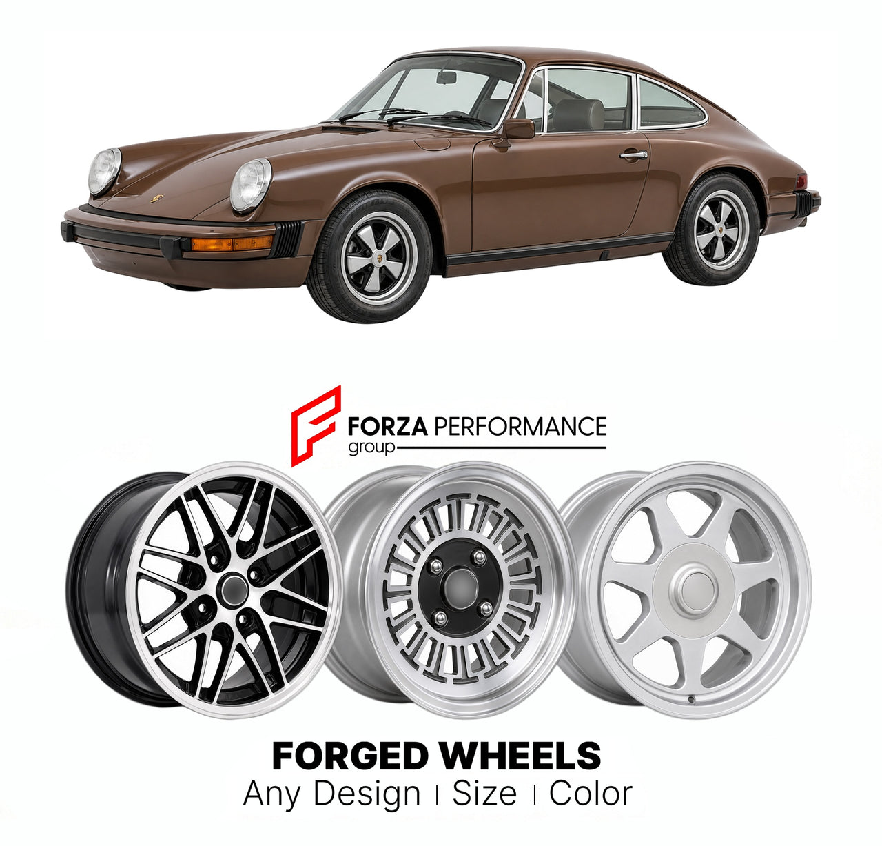 CUSTOM CLASSIC VINTAGE RESTOMOD RETRO OLD SCHOOL FORGED WHEELS RIMS for PORSCHE 911 G-SERIES 1974 - 1989

Custom forged wheels for Porsche 911 G-Series 1974 - 1989. Classic, vintage, restomod wheel designs made to order in custom sizes, offsets, colors and finishes.

We manufacture premium quality forged wheels rims for Porsche 911 G-Series 1974 - 1989 in any design, size, color.

THIS WHEEL DESIGN CAN BE CUSTOM-MADE FOR YOUR CAR IN ANY SIZE AND COLOR OPTIONS
Available in monoblock, 2-piece, 3-piece, duoblo