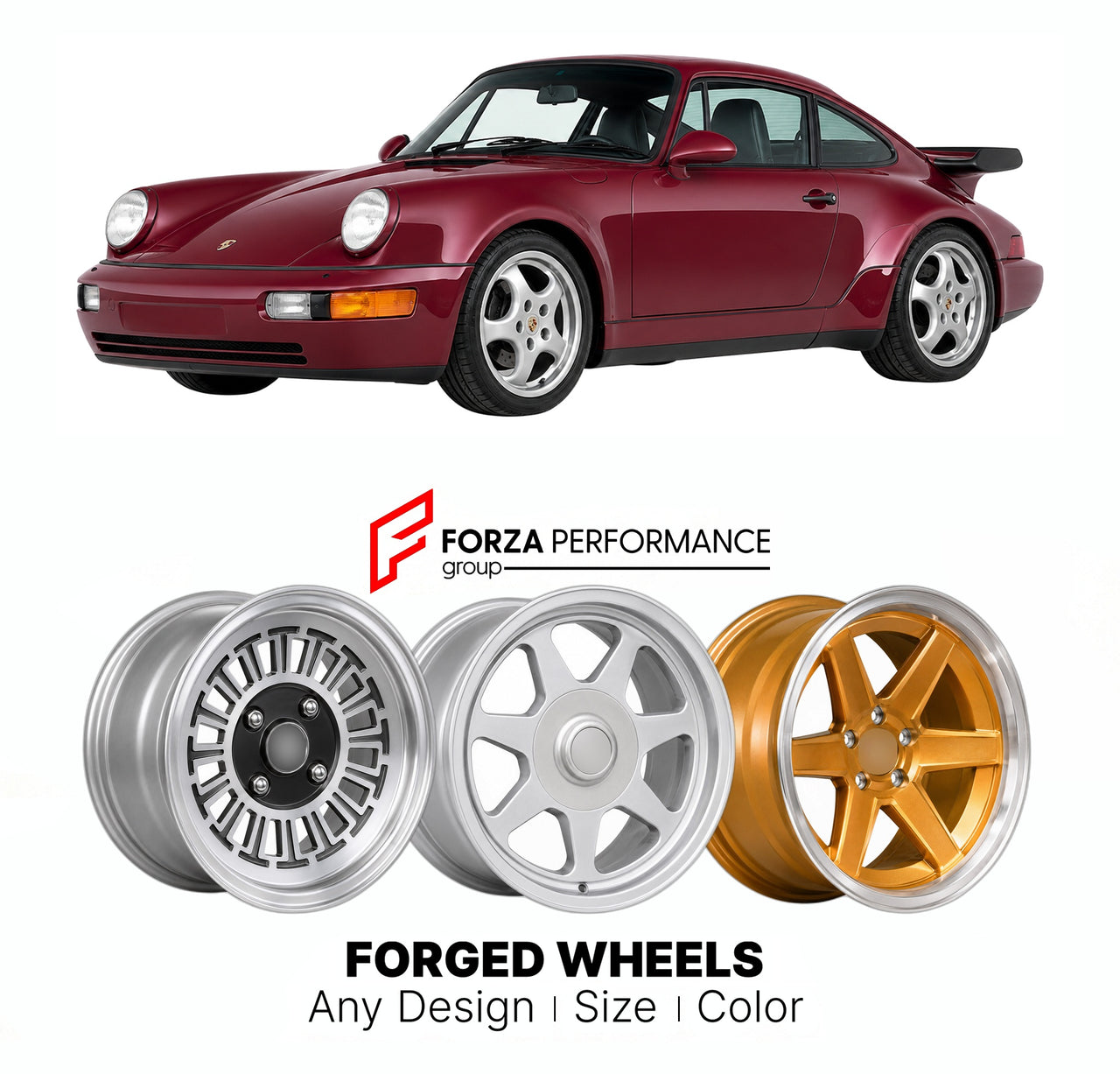CUSTOM CLASSIC VINTAGE RESTOMOD RETRO OLD SCHOOL FORGED WHEELS RIMS for PORSCHE 911 TURBO 964 1990 - 1994

Custom forged wheels for Porsche 911 Turbo 964 1990 - 1994. Classic, vintage, restomod wheel designs made to order in custom sizes, offsets, colors and finishes.

We manufacture premium quality forged wheels rims for Porsche 911 Turbo 964 1990 - 1994 in any design, size, color.

THIS WHEEL DESIGN CAN BE CUSTOM-MADE FOR YOUR CAR IN ANY SIZE AND COLOR OPTIONS
Available in monoblock, 2-piece, 3-piece, duo