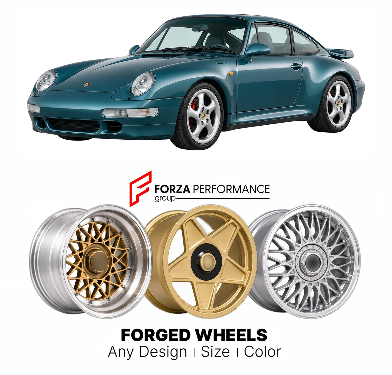 CUSTOM CLASSIC VINTAGE RESTOMOD RETRO OLD SCHOOL FORGED WHEELS RIMS for PORSCHE 911 TURBO 993 1995 - 1998

Custom forged wheels for Porsche 911 Turbo 993 1995 - 1998. Classic, vintage, restomod wheel designs made to order in custom sizes, offsets, colors and finishes.

We manufacture premium quality forged wheels rims for Porsche 911 Turbo 993 1995 - 1998 in any design, size, color.

THIS WHEEL DESIGN CAN BE CUSTOM-MADE FOR YOUR CAR IN ANY SIZE AND COLOR OPTIONS
Available in monoblock, 2-piece, 3-piece, duo