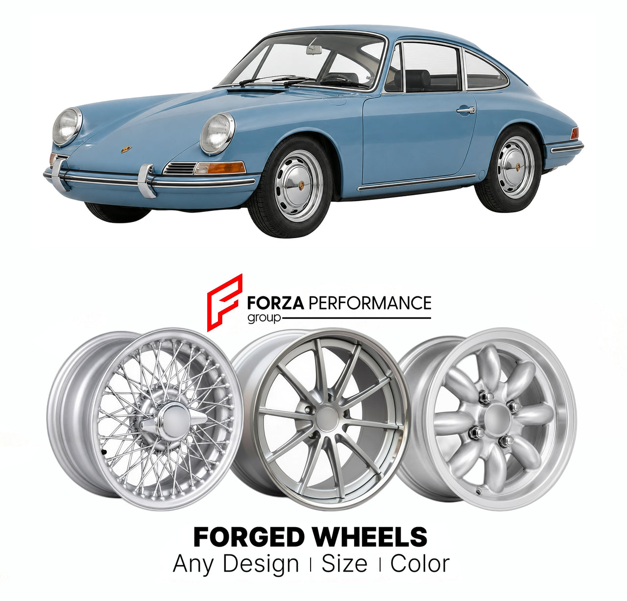 CUSTOM CLASSIC VINTAGE RESTOMOD RETRO OLD SCHOOL FORGED WHEELS RIMS for PORSCHE 912 1965 - 1969

Custom forged wheels for Porsche 912 1965 - 1969. Classic, vintage, restomod wheel designs made to order in custom sizes, offsets, colors and finishes.

We manufacture premium quality forged wheels rims for Porsche 912 1965 - 1969 in any design, size, color.

THIS WHEEL DESIGN CAN BE CUSTOM-MADE FOR YOUR CAR IN ANY SIZE AND COLOR OPTIONS
Available in monoblock, 2-piece, 3-piece, duoblock, beadlock
3D wheel rende