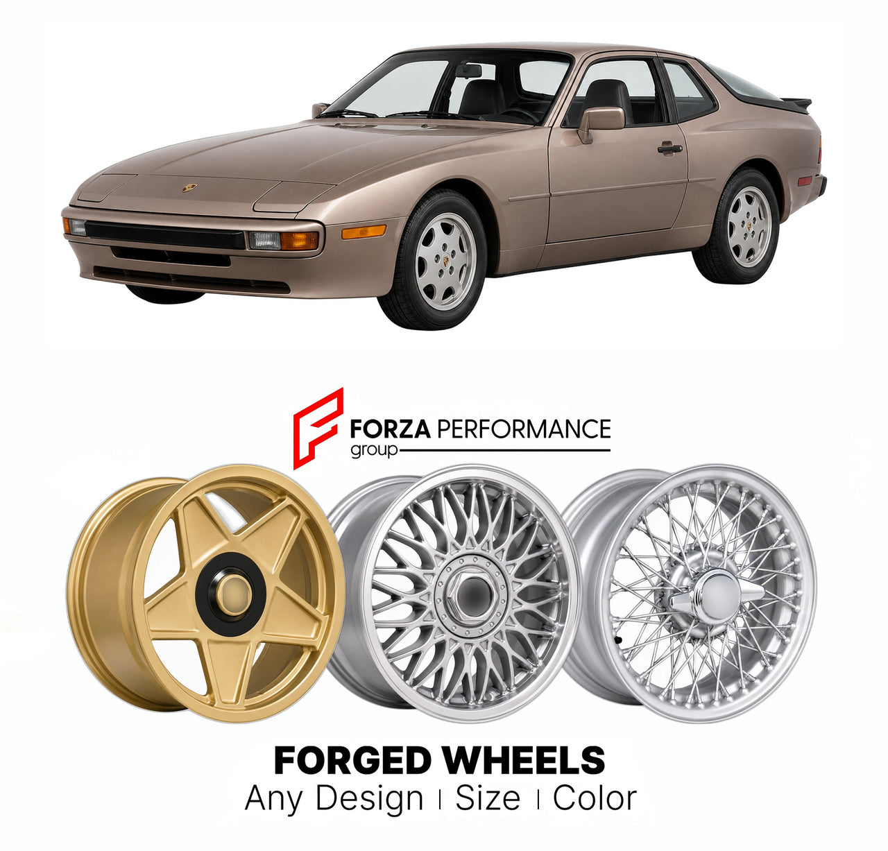 CUSTOM CLASSIC VINTAGE RESTOMOD RETRO OLD SCHOOL FORGED WHEELS RIMS for PORSCHE 944 1982 - 1991

Custom forged wheels for Porsche 944 1982 - 1991. Classic, vintage, restomod wheel designs made to order in custom sizes, offsets, colors and finishes.

We manufacture premium quality forged wheels rims for Porsche 944 1982 - 1991 in any design, size, color.

THIS WHEEL DESIGN CAN BE CUSTOM-MADE FOR YOUR CAR IN ANY SIZE AND COLOR OPTIONS
Available in monoblock, 2-piece, 3-piece, duoblock, beadlock
3D wheel rende