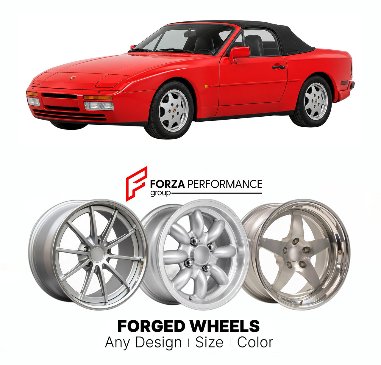 CUSTOM CLASSIC VINTAGE RESTOMOD RETRO OLD SCHOOL FORGED WHEELS RIMS for PORSCHE 944 S2 COUPE CABRIOLET 1989 - 1991

Custom forged wheels for Porsche 944 S2 Coupe Cabriolet 1989 - 1991. Classic, vintage, restomod wheel designs made to order in custom sizes, offsets, colors and finishes.

We manufacture premium quality forged wheels rims for Porsche 944 S2 Coupe Cabriolet 1989 - 1991 in any design, size, color.

THIS WHEEL DESIGN CAN BE CUSTOM-MADE FOR YOUR CAR IN ANY SIZE AND COLOR OPTIONS
Available in monob
