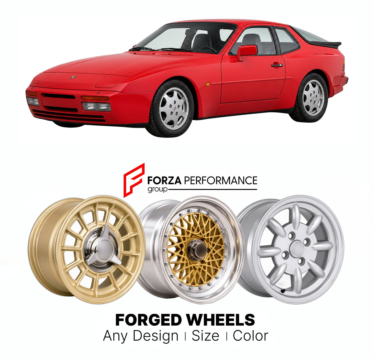 CUSTOM CLASSIC VINTAGE RESTOMOD RETRO OLD SCHOOL FORGED WHEELS RIMS for PORSCHE 944 TURBO 1985 - 1991

Custom forged wheels for Porsche 944 Turbo 1985 - 1991. Classic, vintage, restomod wheel designs made to order in custom sizes, offsets, colors and finishes.

We manufacture premium quality forged wheels rims for Porsche 944 Turbo 1985 - 1991 in any design, size, color.

THIS WHEEL DESIGN CAN BE CUSTOM-MADE FOR YOUR CAR IN ANY SIZE AND COLOR OPTIONS
Available in monoblock, 2-piece, 3-piece, duoblock, beadl