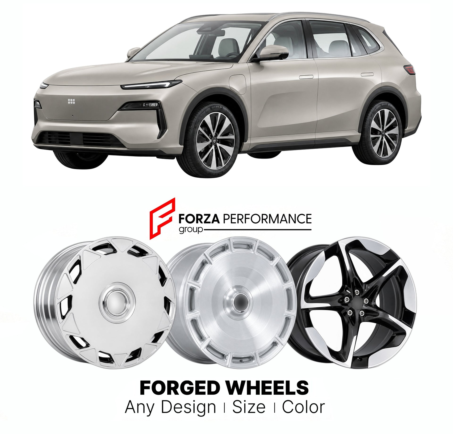 Custom forged wheels for Proton Geely E.MAS 7 Galaxy E5 Twin 2024+. Made-to-order monoblock, 2-piece and 3-piece wheels in custom sizes, offsets, colors and finishes with guaranteed vehicle fitment.

We manufacture premium quality forged wheels rims for Proton Geely E.MAS 7 Galaxy E5 Twin 2024+ in any design, size, color.

THIS WHEEL DESIGN CAN BE CUSTOM-MADE FOR YOUR CAR IN ANY SIZE AND COLOR OPTIONS
Available in monoblock, 2-piece, 3-piece, duoblock, beadlock
3D wheel renderings are provided according to 