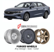 Custom forged wheels for Proton Geely S70 Emgrand Twin 2023+. Made-to-order monoblock, 2-piece and 3-piece wheels in custom sizes, offsets, colors and finishes with guaranteed vehicle fitment.

We manufacture premium quality forged wheels rims for Proton Geely S70 Emgrand Twin 2023+ in any design, size, color.

THIS WHEEL DESIGN CAN BE CUSTOM-MADE FOR YOUR CAR IN ANY SIZE AND COLOR OPTIONS
Available in monoblock, 2-piece, 3-piece, duoblock, beadlock
3D wheel renderings are provided according to the exact di