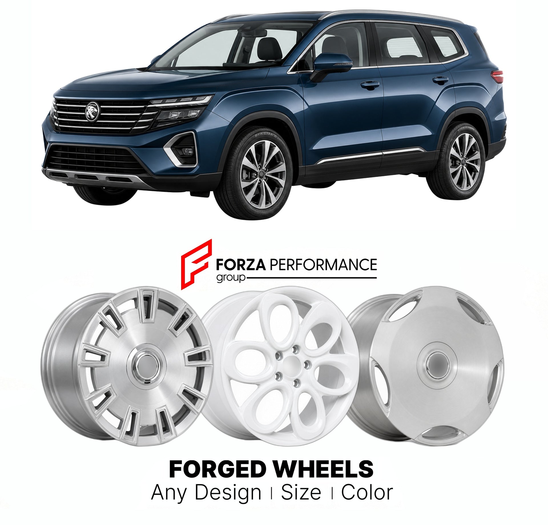 Custom forged wheels for Proton Geely X90 Haoyue Twin 2023+. Made-to-order monoblock, 2-piece and 3-piece wheels in custom sizes, offsets, colors and finishes with guaranteed vehicle fitment.

We manufacture premium quality forged wheels rims for Proton Geely X90 Haoyue Twin 2023+ in any design, size, color.

THIS WHEEL DESIGN CAN BE CUSTOM-MADE FOR YOUR CAR IN ANY SIZE AND COLOR OPTIONS
Available in monoblock, 2-piece, 3-piece, duoblock, beadlock
3D wheel renderings are provided according to the exact dime
