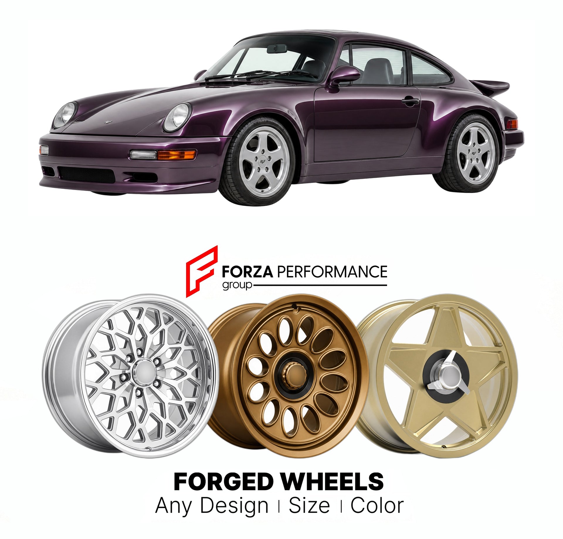 CUSTOM CLASSIC VINTAGE RESTOMOD RETRO OLD SCHOOL FORGED WHEELS RIMS for RUF BTR2 1993 - 1995

Custom forged wheels for RUF BTR2 1993 - 1995. Classic, vintage, restomod wheel designs made to order in custom sizes, offsets, colors and finishes.

We manufacture premium quality forged wheels rims for RUF BTR2 1993 - 1995 in any design, size, color.

THIS WHEEL DESIGN CAN BE CUSTOM-MADE FOR YOUR CAR IN ANY SIZE AND COLOR OPTIONS
Available in monoblock, 2-piece, 3-piece, duoblock, beadlock
3D wheel renderings are