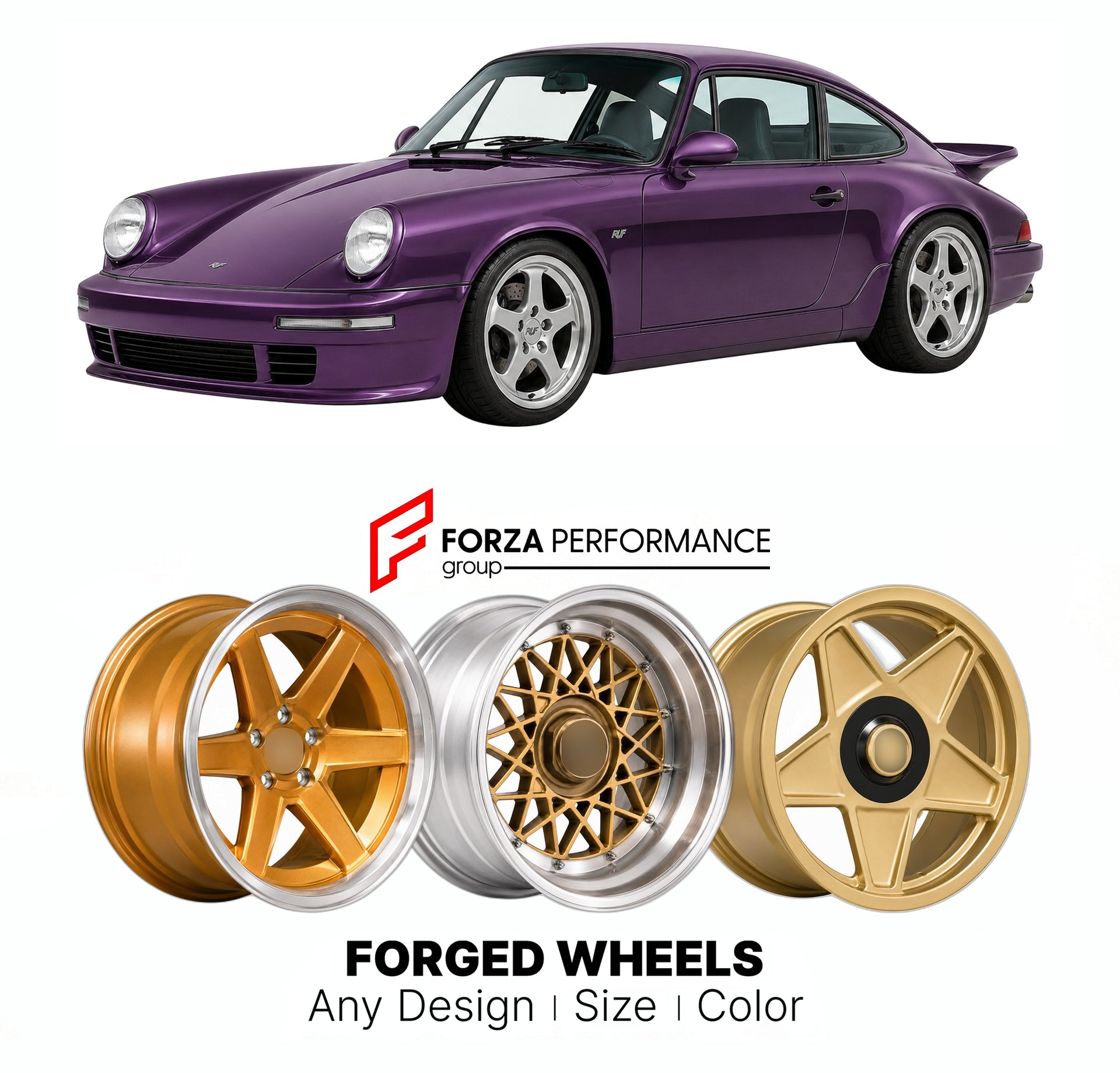 CUSTOM CLASSIC VINTAGE RESTOMOD RETRO OLD SCHOOL FORGED WHEELS RIMS for RUF RCT 1992 - 1997

Custom forged wheels for RUF RCT 1992 - 1997. Classic, vintage, restomod wheel designs made to order in custom sizes, offsets, colors and finishes.

We manufacture premium quality forged wheels rims for RUF RCT 1992 - 1997 in any design, size, color.

THIS WHEEL DESIGN CAN BE CUSTOM-MADE FOR YOUR CAR IN ANY SIZE AND COLOR OPTIONS
Available in monoblock, 2-piece, 3-piece, duoblock, beadlock
3D wheel renderings are pr