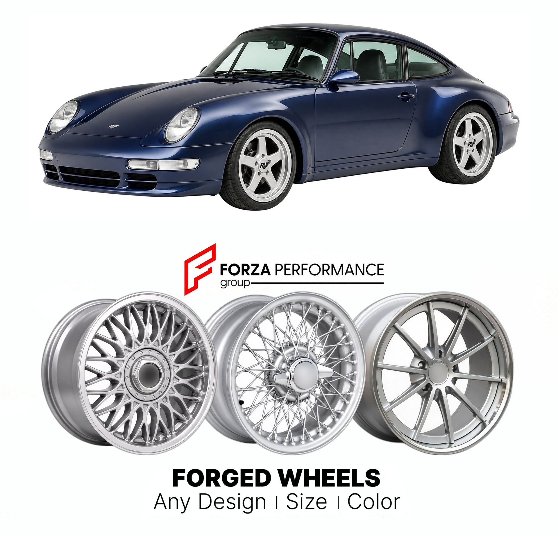 CUSTOM CLASSIC VINTAGE RESTOMOD RETRO OLD SCHOOL FORGED WHEELS RIMS for RUF TURBO R 1998 - 2002

Custom forged wheels for RUF Turbo R 1998 - 2002. Classic, vintage, restomod wheel designs made to order in custom sizes, offsets, colors and finishes.

We manufacture premium quality forged wheels rims for RUF Turbo R 1998 - 2002 in any design, size, color.

THIS WHEEL DESIGN CAN BE CUSTOM-MADE FOR YOUR CAR IN ANY SIZE AND COLOR OPTIONS
Available in monoblock, 2-piece, 3-piece, duoblock, beadlock
3D wheel rende