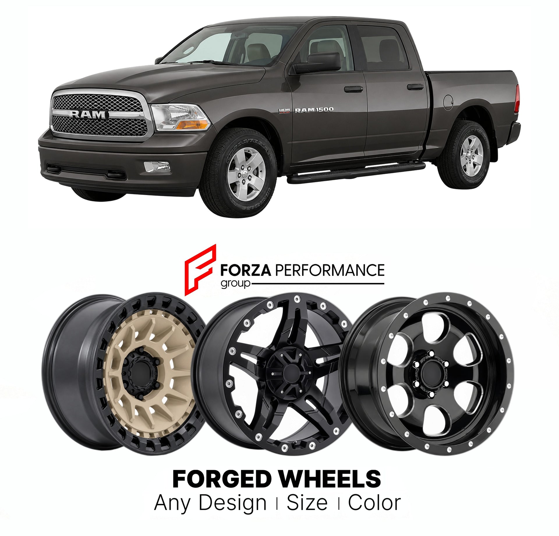 FORGED WHEELS RIMS for RAM 1500 HARVEST EDITION 2009 - 2018

Custom forged wheels for Ram 1500 Harvest Edition 2009 - 2018. Made-to-order monoblock, 2-piece and 3-piece rims in custom sizes, offsets, colors and finishes with guaranteed fitment.

We manufacture premium quality forged wheels rims for Ram 1500 Harvest Edition 2009 - 2018 in any design, size, color.

THIS WHEEL DESIGN CAN BE CUSTOM-MADE FOR YOUR CAR IN ANY SIZE AND COLOR OPTIONS
Available in monoblock, 2-piece, 3-piece, duoblock, beadlock
3D wh