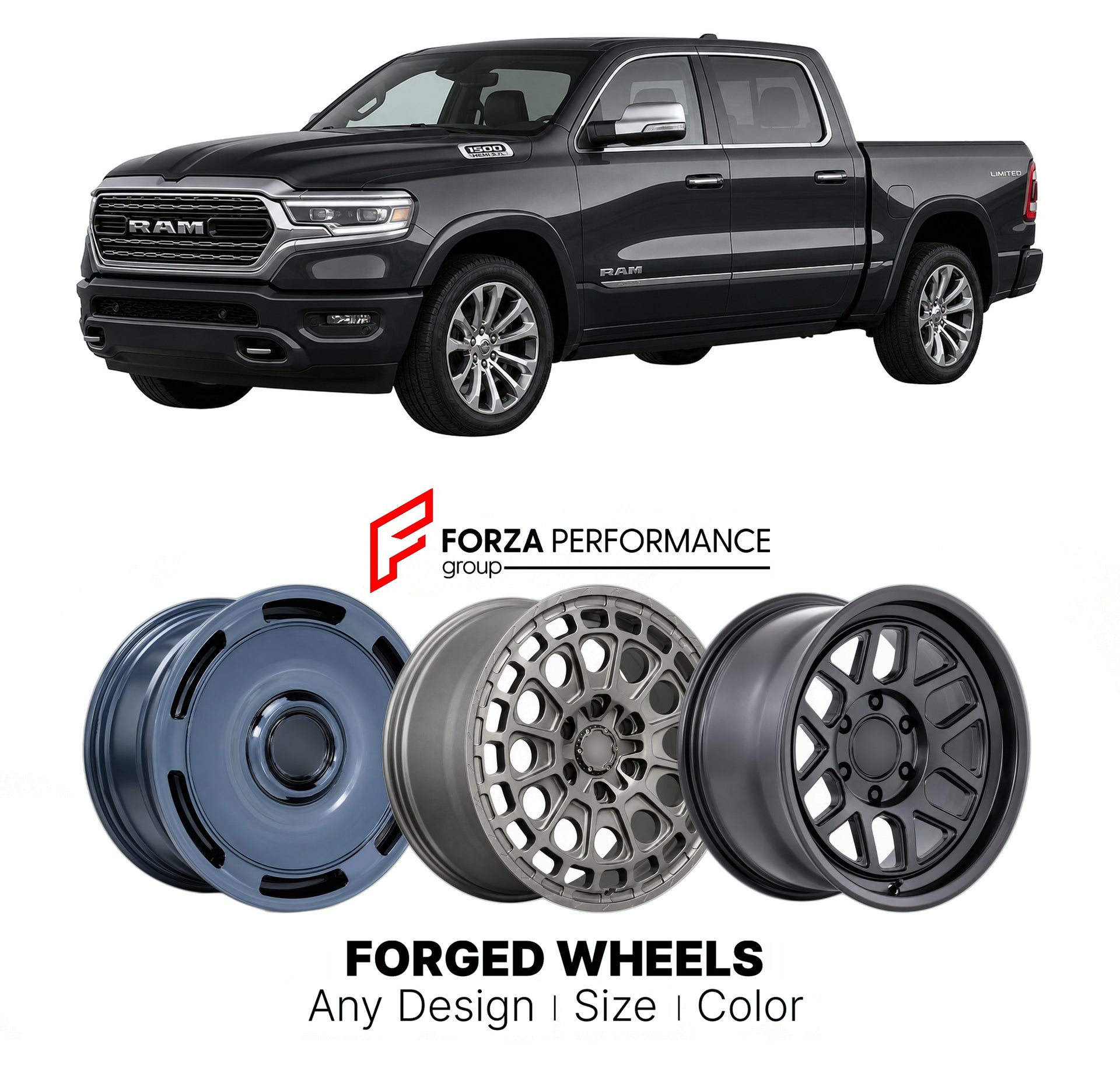 FORGED WHEELS RIMS for RAM 1500 LIMITED 2019 - 2024

Custom forged wheels for Ram 1500 Limited 2019 - 2024. Made-to-order monoblock, 2-piece and 3-piece rims in custom sizes, offsets, colors and finishes with guaranteed fitment.

We manufacture premium quality forged wheels rims for Ram 1500 Limited 2019 - 2024 in any design, size, color.

THIS WHEEL DESIGN CAN BE CUSTOM-MADE FOR YOUR CAR IN ANY SIZE AND COLOR OPTIONS
Available in monoblock, 2-piece, 3-piece, duoblock, beadlock
3D wheel renderings are provi