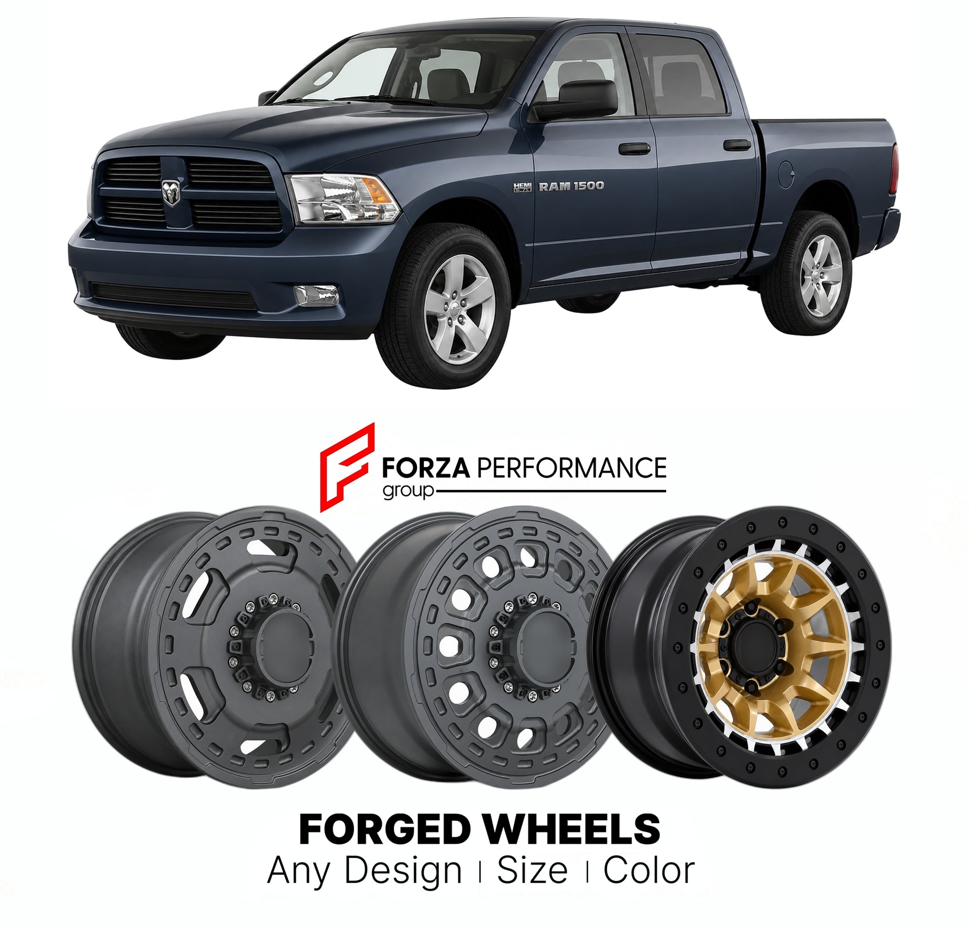 FORGED WHEELS RIMS for RAM 1500 RAM-BRANDED 2011 - 2018

Custom forged wheels for Ram 1500 Ram-Branded 2011 - 2018. Made-to-order monoblock, 2-piece and 3-piece rims in custom sizes, offsets, colors and finishes with guaranteed fitment.

We manufacture premium quality forged wheels rims for Ram 1500 Ram-Branded 2011 - 2018 in any design, size, color.

THIS WHEEL DESIGN CAN BE CUSTOM-MADE FOR YOUR CAR IN ANY SIZE AND COLOR OPTIONS
Available in monoblock, 2-piece, 3-piece, duoblock, beadlock
3D wheel renderin