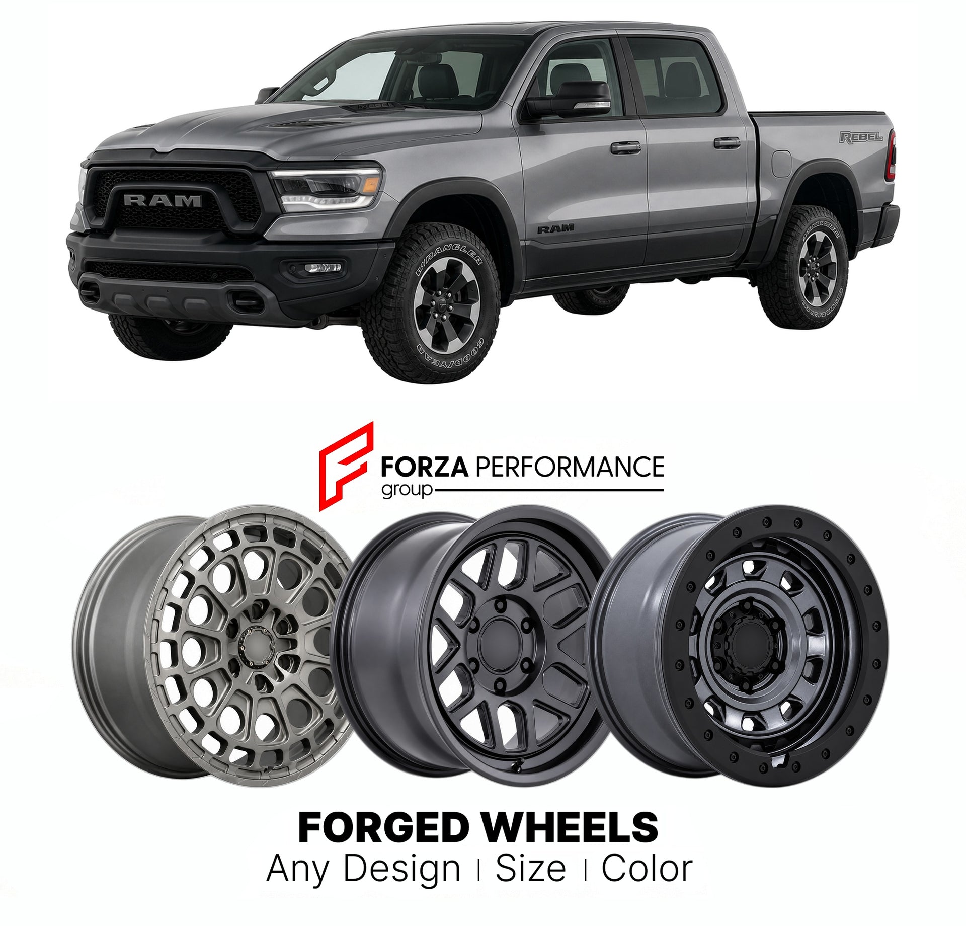 FORGED WHEELS RIMS for RAM 1500 REBEL 2017 - 2024

Custom forged wheels for Ram 1500 Rebel 2017 - 2024. Made-to-order monoblock, 2-piece and 3-piece rims in custom sizes, offsets, colors and finishes with guaranteed fitment.

We manufacture premium quality forged wheels rims for Ram 1500 Rebel 2017 - 2024 in any design, size, color.

THIS WHEEL DESIGN CAN BE CUSTOM-MADE FOR YOUR CAR IN ANY SIZE AND COLOR OPTIONS
Available in monoblock, 2-piece, 3-piece, duoblock, beadlock
3D wheel renderings are provided ac