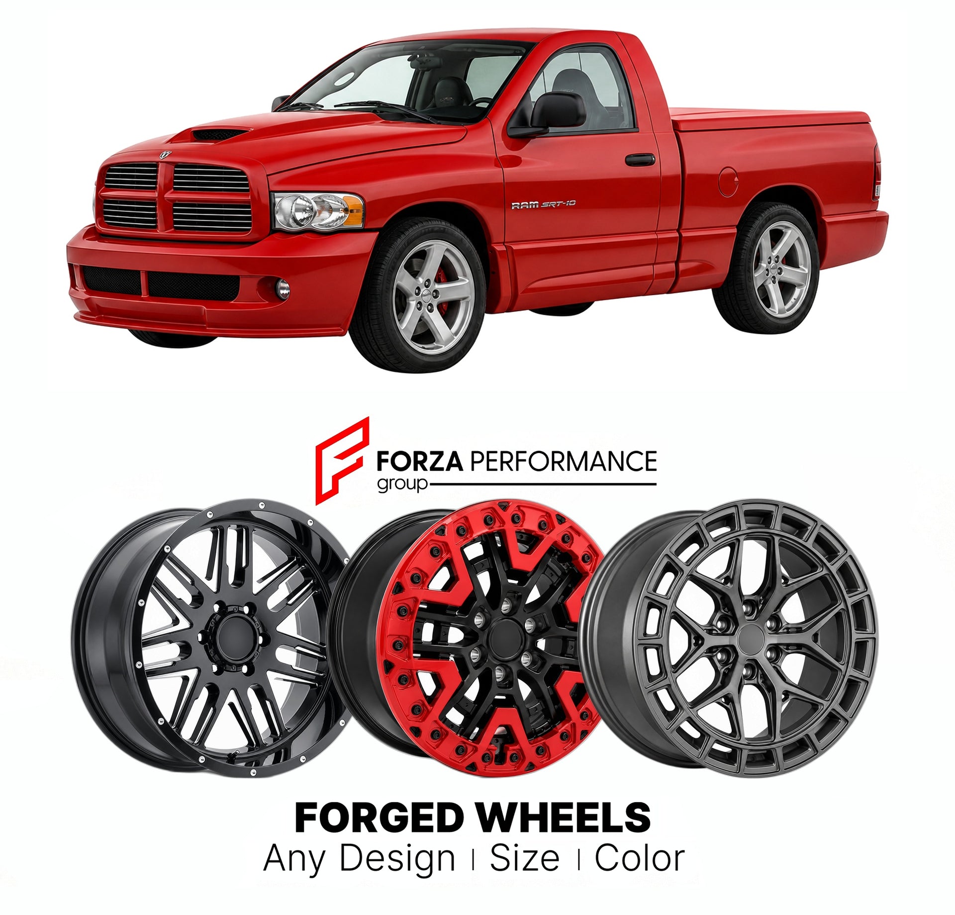FORGED WHEELS RIMS for RAM 1500 SRT-10 DODGE 2002 - 2008

Custom forged wheels for Ram 1500 SRT-10 Dodge 2002 - 2008. Made-to-order monoblock, 2-piece and 3-piece rims in custom sizes, offsets, colors and finishes with guaranteed fitment.

We manufacture premium quality forged wheels rims for Ram 1500 SRT-10 Dodge 2002 - 2008 in any design, size, color.

THIS WHEEL DESIGN CAN BE CUSTOM-MADE FOR YOUR CAR IN ANY SIZE AND COLOR OPTIONS
Available in monoblock, 2-piece, 3-piece, duoblock, beadlock
3D wheel rende