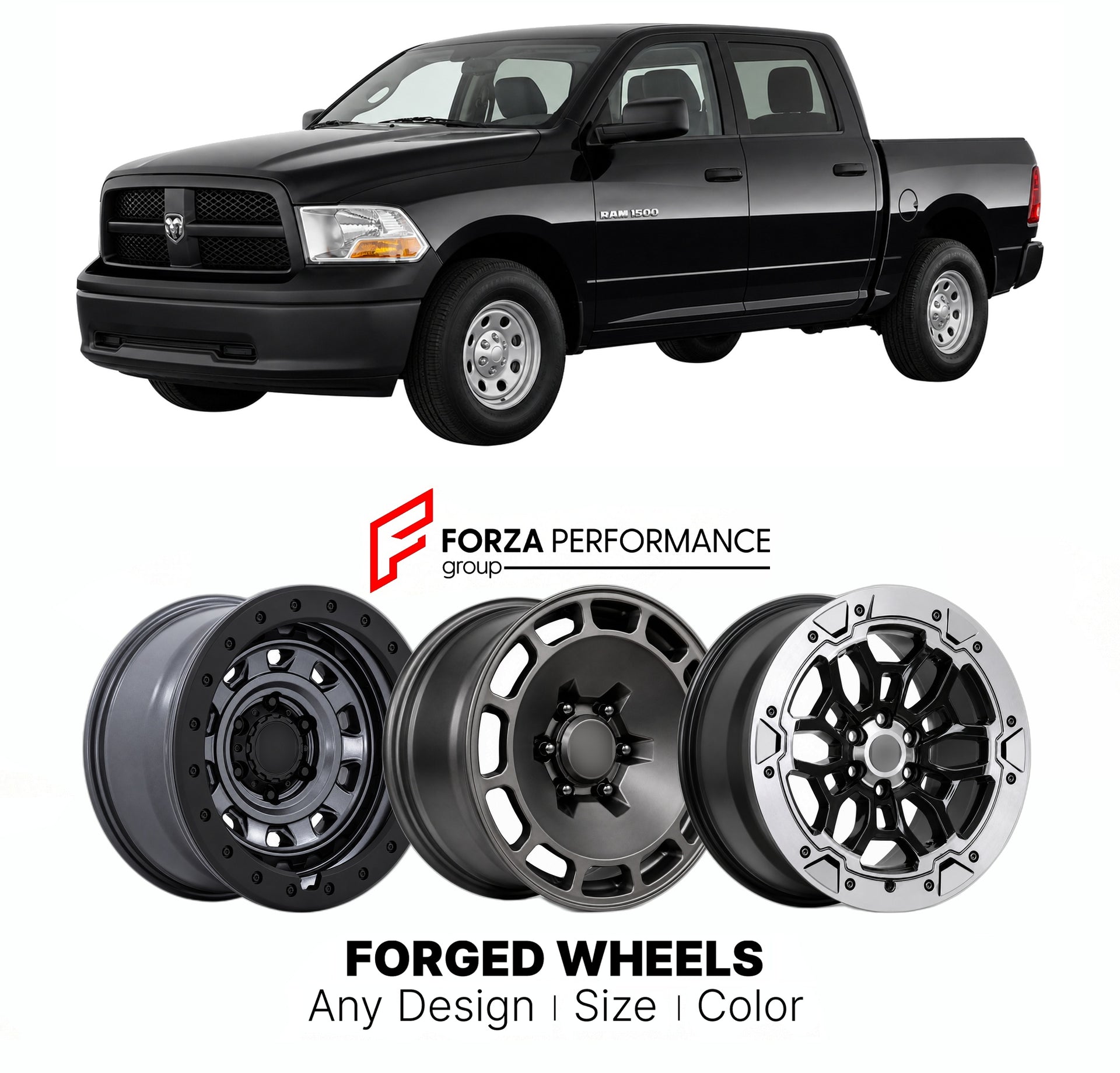 FORGED WHEELS RIMS for RAM 1500 TRADESMAN 2009 - 2018

Custom forged wheels for Ram 1500 Tradesman 2009 - 2018. Made-to-order monoblock, 2-piece and 3-piece rims in custom sizes, offsets, colors and finishes with guaranteed fitment.

We manufacture premium quality forged wheels rims for Ram 1500 Tradesman 2009 - 2018 in any design, size, color.

THIS WHEEL DESIGN CAN BE CUSTOM-MADE FOR YOUR CAR IN ANY SIZE AND COLOR OPTIONS
Available in monoblock, 2-piece, 3-piece, duoblock, beadlock
3D wheel renderings are