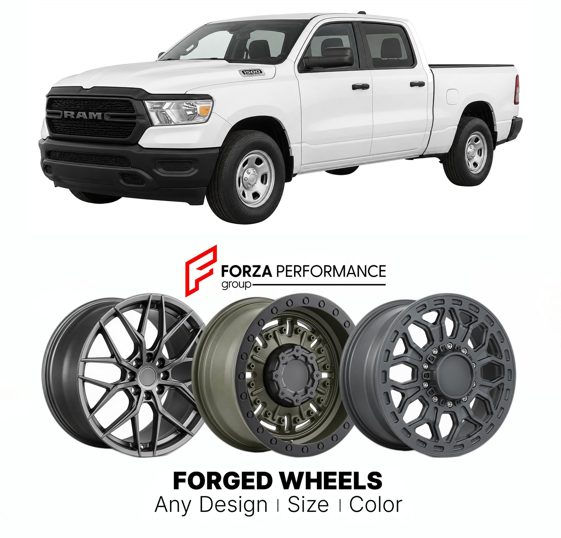 FORGED WHEELS RIMS for RAM 1500 TRADESMAN 2019+

Custom forged wheels for Ram 1500 Tradesman 2019+. Made-to-order monoblock, 2-piece and 3-piece rims in custom sizes, offsets, colors and finishes with guaranteed fitment.

We manufacture premium quality forged wheels rims for Ram 1500 Tradesman 2019+ in any design, size, color.

THIS WHEEL DESIGN CAN BE CUSTOM-MADE FOR YOUR CAR IN ANY SIZE AND COLOR OPTIONS
Available in monoblock, 2-piece, 3-piece, duoblock, beadlock
3D wheel renderings are provided accordin