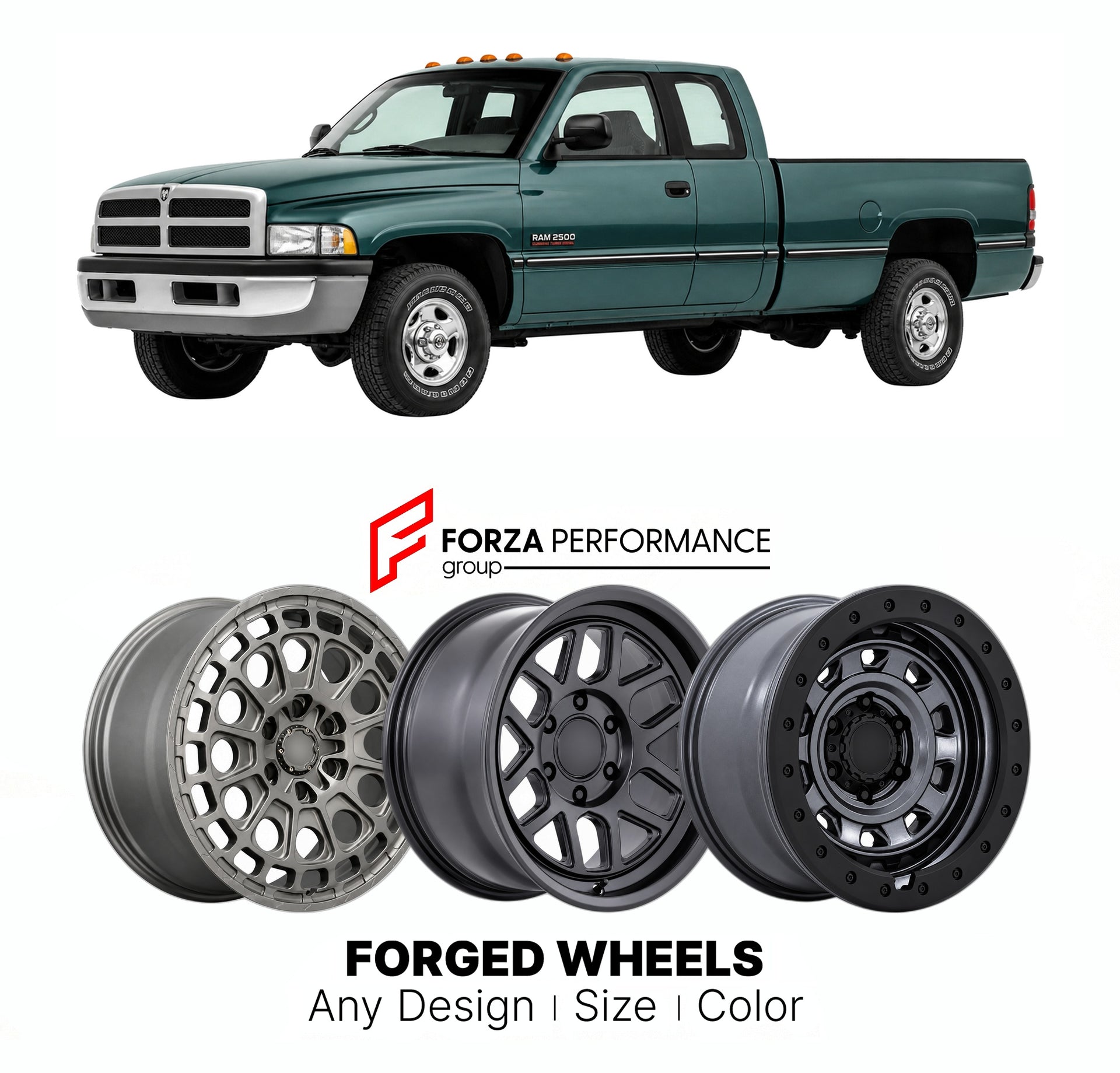 FORGED WHEELS RIMS for RAM 2500 CUMMINS DIESEL 1994+

Custom forged wheels for Ram 2500 Cummins Diesel 1994+. Made-to-order monoblock, 2-piece and 3-piece rims in custom sizes, offsets, colors and finishes with guaranteed fitment.

We manufacture premium quality forged wheels rims for Ram 2500 Cummins Diesel 1994+ in any design, size, color.

THIS WHEEL DESIGN CAN BE CUSTOM-MADE FOR YOUR CAR IN ANY SIZE AND COLOR OPTIONS
Available in monoblock, 2-piece, 3-piece, duoblock, beadlock
3D wheel renderings are pr