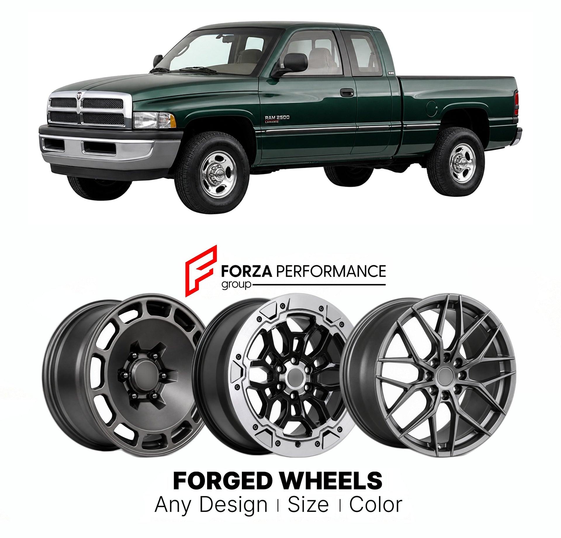 FORGED WHEELS RIMS for RAM 2500 LARAMIE 1994+

Custom forged wheels for Ram 2500 Laramie 1994+. Made-to-order monoblock, 2-piece and 3-piece rims in custom sizes, offsets, colors and finishes with guaranteed fitment.

We manufacture premium quality forged wheels rims for Ram 2500 Laramie 1994+ in any design, size, color.

THIS WHEEL DESIGN CAN BE CUSTOM-MADE FOR YOUR CAR IN ANY SIZE AND COLOR OPTIONS
Available in monoblock, 2-piece, 3-piece, duoblock, beadlock
3D wheel renderings are provided according to t