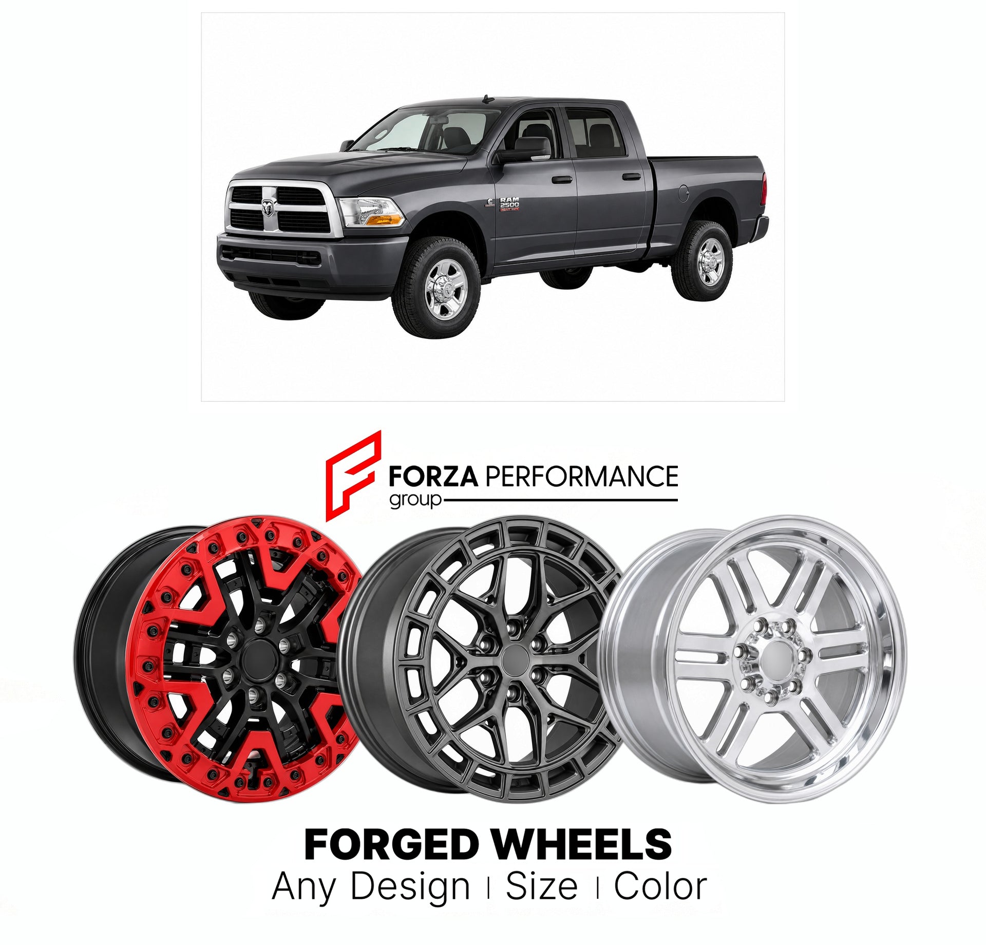 FORGED WHEELS RIMS for RAM 2500 RAM-BRANDED 2011 - 2018

Custom forged wheels for Ram 2500 Ram-Branded 2011 - 2018. Made-to-order monoblock, 2-piece and 3-piece rims in custom sizes, offsets, colors and finishes with guaranteed fitment.

We manufacture premium quality forged wheels rims for Ram 2500 Ram-Branded 2011 - 2018 in any design, size, color.

THIS WHEEL DESIGN CAN BE CUSTOM-MADE FOR YOUR CAR IN ANY SIZE AND COLOR OPTIONS
Available in monoblock, 2-piece, 3-piece, duoblock, beadlock
3D wheel renderin