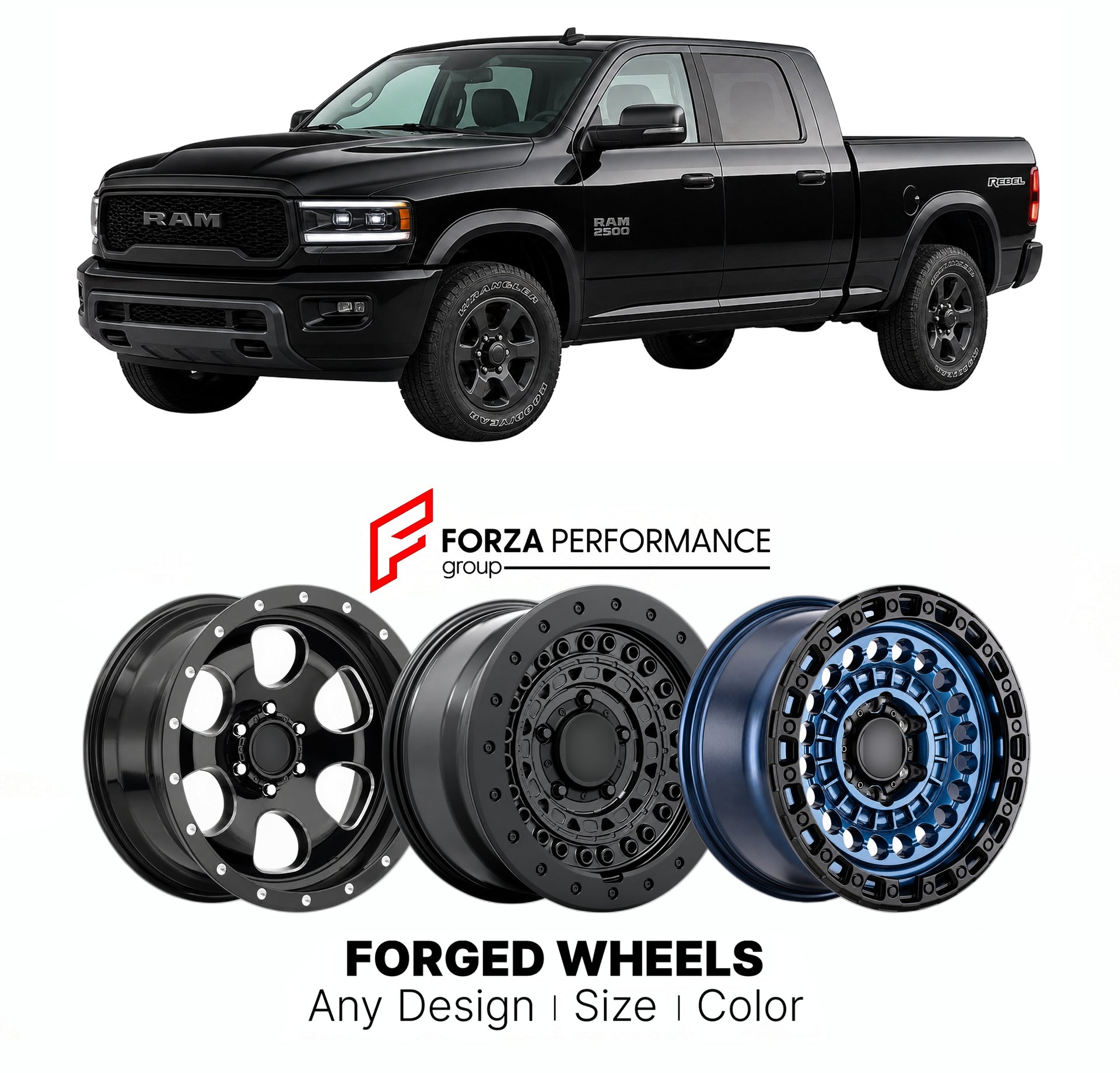 FORGED WHEELS RIMS for RAM 2500 REBEL 1994+

Custom forged wheels for Ram 2500 Rebel 1994+. Made-to-order monoblock, 2-piece and 3-piece rims in custom sizes, offsets, colors and finishes with guaranteed fitment.

We manufacture premium quality forged wheels rims for Ram 2500 Rebel 1994+ in any design, size, color.

THIS WHEEL DESIGN CAN BE CUSTOM-MADE FOR YOUR CAR IN ANY SIZE AND COLOR OPTIONS
Available in monoblock, 2-piece, 3-piece, duoblock, beadlock
3D wheel renderings are provided according to the exa
