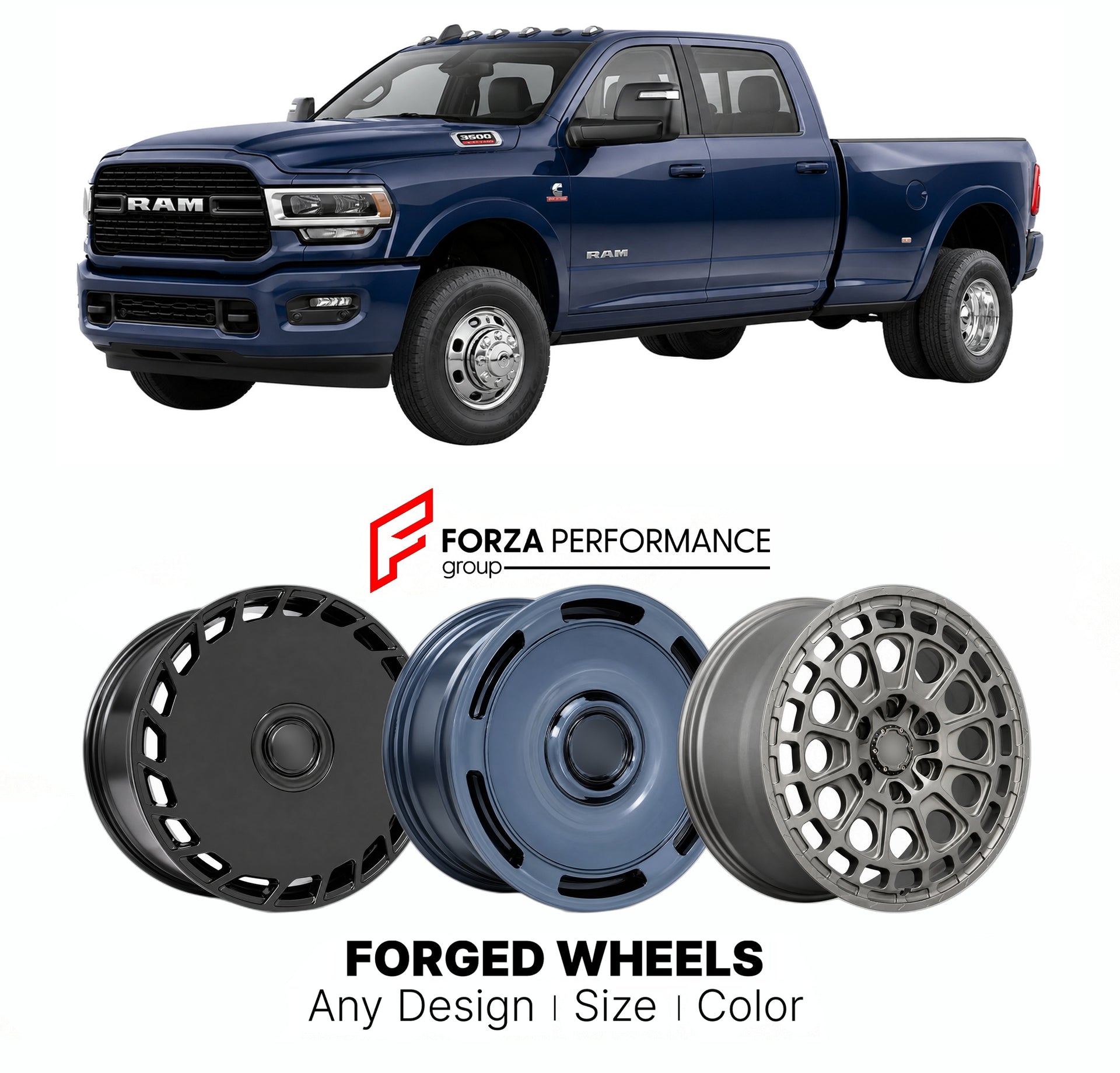 FORGED WHEELS RIMS for RAM 3500 2019+

Custom forged wheels for Ram 3500 2019+. Made-to-order monoblock, 2-piece and 3-piece rims in custom sizes, offsets, colors and finishes with guaranteed fitment.

We manufacture premium quality forged wheels rims for Ram 3500 2019+ in any design, size, color.

THIS WHEEL DESIGN CAN BE CUSTOM-MADE FOR YOUR CAR IN ANY SIZE AND COLOR OPTIONS
Available in monoblock, 2-piece, 3-piece, duoblock, beadlock
3D wheel renderings are provided according to the exact dimensions and 