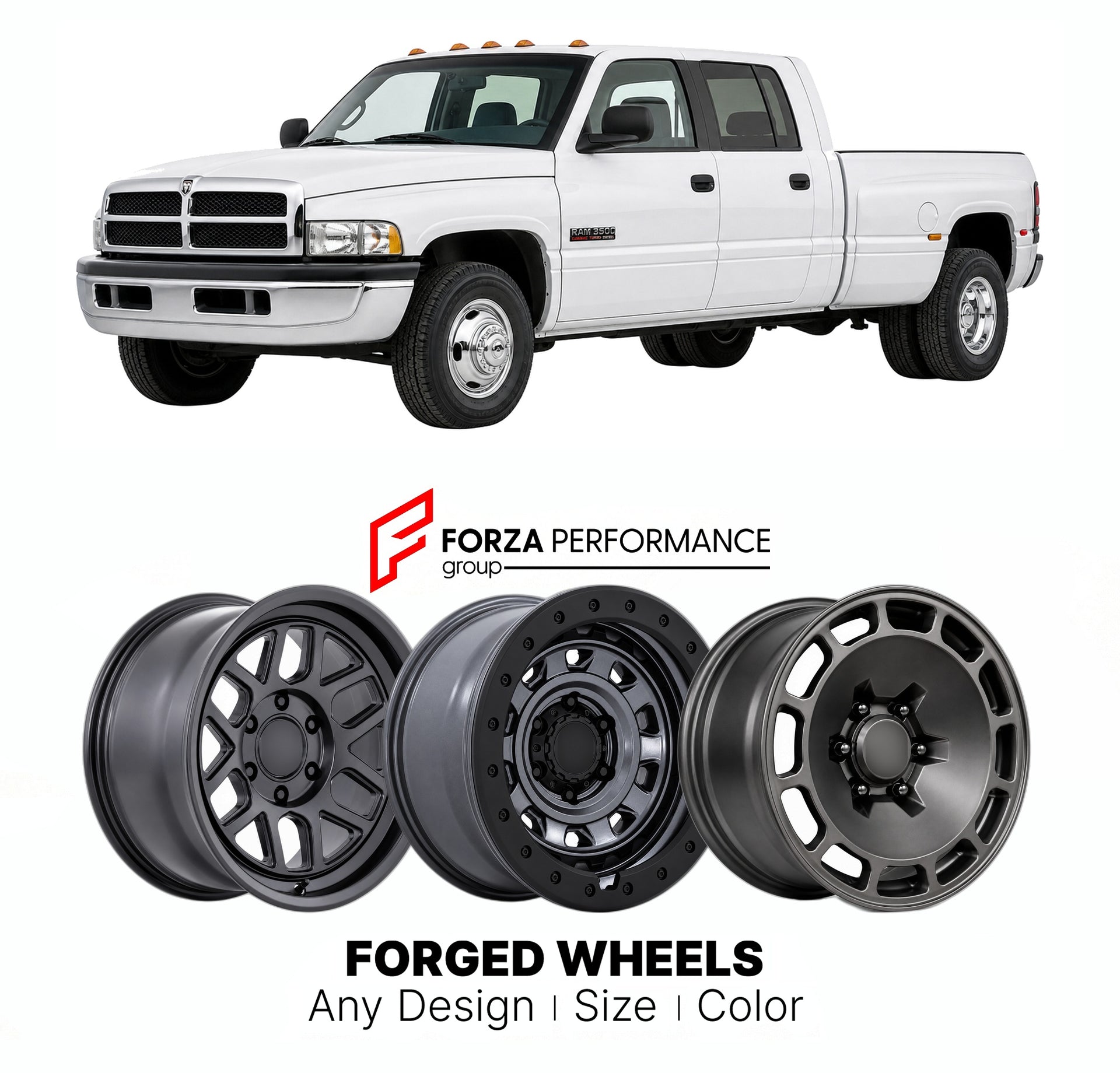 FORGED WHEELS RIMS for RAM 3500 DUALLY 1994+

Custom forged wheels for Ram 3500 Dually 1994+. Made-to-order monoblock, 2-piece and 3-piece rims in custom sizes, offsets, colors and finishes with guaranteed fitment.

We manufacture premium quality forged wheels rims for Ram 3500 Dually 1994+ in any design, size, color.

THIS WHEEL DESIGN CAN BE CUSTOM-MADE FOR YOUR CAR IN ANY SIZE AND COLOR OPTIONS
Available in monoblock, 2-piece, 3-piece, duoblock, beadlock
3D wheel renderings are provided according to the 