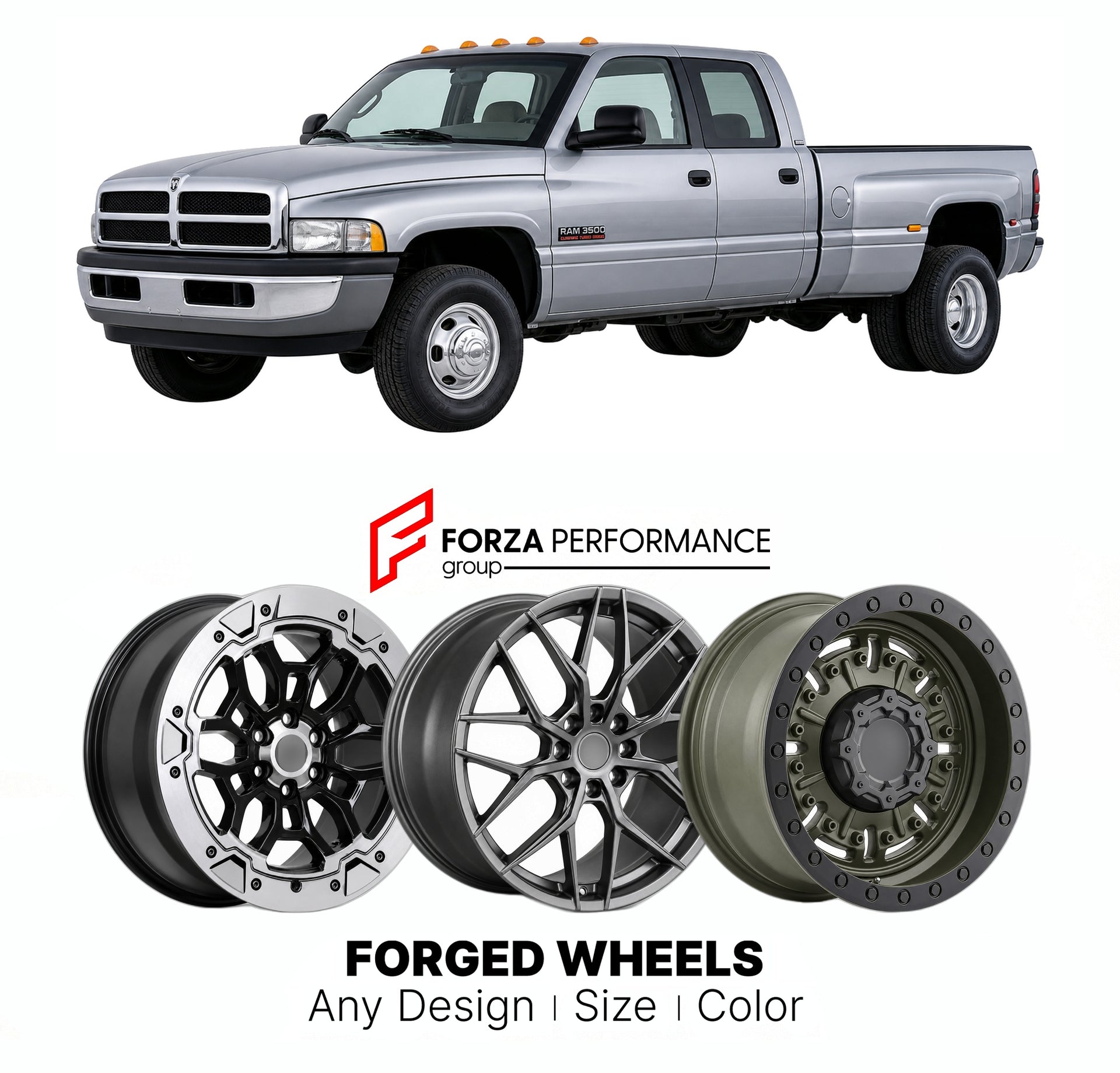 FORGED WHEELS RIMS for RAM 3500 HIGH OUTPUT CUMMINS 1994+

Custom forged wheels for Ram 3500 High Output Cummins 1994+. Made-to-order monoblock, 2-piece and 3-piece rims in custom sizes, offsets, colors and finishes with guaranteed fitment.

We manufacture premium quality forged wheels rims for Ram 3500 High Output Cummins 1994+ in any design, size, color.

THIS WHEEL DESIGN CAN BE CUSTOM-MADE FOR YOUR CAR IN ANY SIZE AND COLOR OPTIONS
Available in monoblock, 2-piece, 3-piece, duoblock, beadlock
3D wheel re