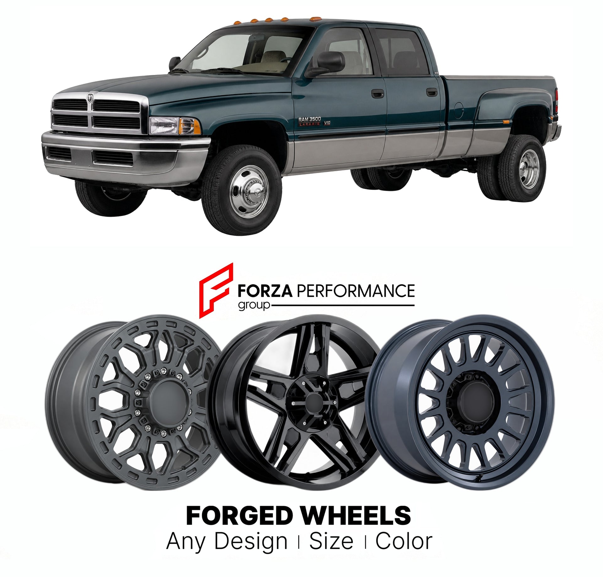 FORGED WHEELS RIMS for RAM 3500 LARAMIE 1994+

Custom forged wheels for Ram 3500 Laramie 1994+. Made-to-order monoblock, 2-piece and 3-piece rims in custom sizes, offsets, colors and finishes with guaranteed fitment.

We manufacture premium quality forged wheels rims for Ram 3500 Laramie 1994+ in any design, size, color.

THIS WHEEL DESIGN CAN BE CUSTOM-MADE FOR YOUR CAR IN ANY SIZE AND COLOR OPTIONS
Available in monoblock, 2-piece, 3-piece, duoblock, beadlock
3D wheel renderings are provided according to t