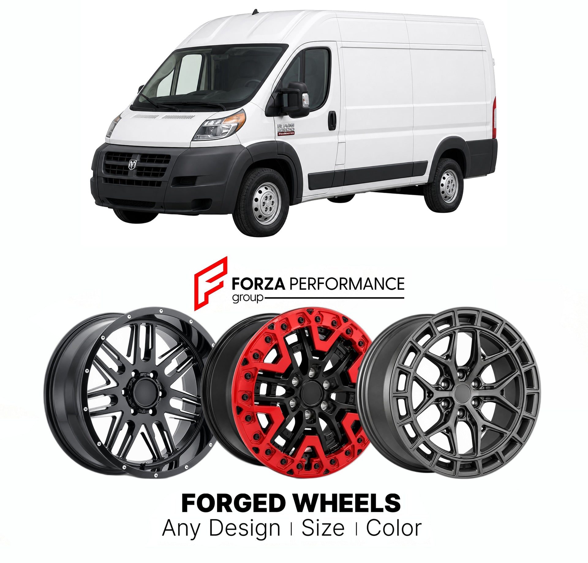 FORGED WHEELS RIMS for RAM PROMASTER 2014+

Custom forged wheels for Ram ProMaster 2014+. Made-to-order monoblock, 2-piece and 3-piece rims in custom sizes, offsets, colors and finishes with guaranteed fitment.

We manufacture premium quality forged wheels rims for Ram ProMaster 2014+ in any design, size, color.

THIS WHEEL DESIGN CAN BE CUSTOM-MADE FOR YOUR CAR IN ANY SIZE AND COLOR OPTIONS
Available in monoblock, 2-piece, 3-piece, duoblock, beadlock
3D wheel renderings are provided according to the exact 