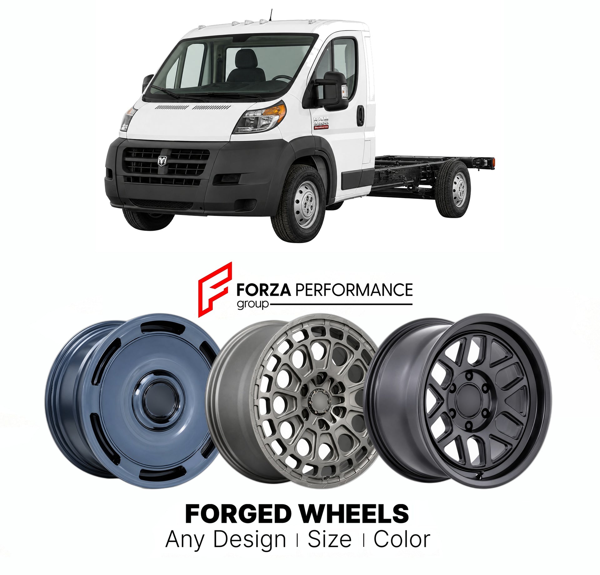 FORGED WHEELS RIMS for RAM PROMASTER CUTAWAY 2014+

Custom forged wheels for Ram ProMaster Cutaway 2014+. Made-to-order monoblock, 2-piece and 3-piece rims in custom sizes, offsets, colors and finishes with guaranteed fitment.

We manufacture premium quality forged wheels rims for Ram ProMaster Cutaway 2014+ in any design, size, color.

THIS WHEEL DESIGN CAN BE CUSTOM-MADE FOR YOUR CAR IN ANY SIZE AND COLOR OPTIONS
Available in monoblock, 2-piece, 3-piece, duoblock, beadlock
3D wheel renderings are provided