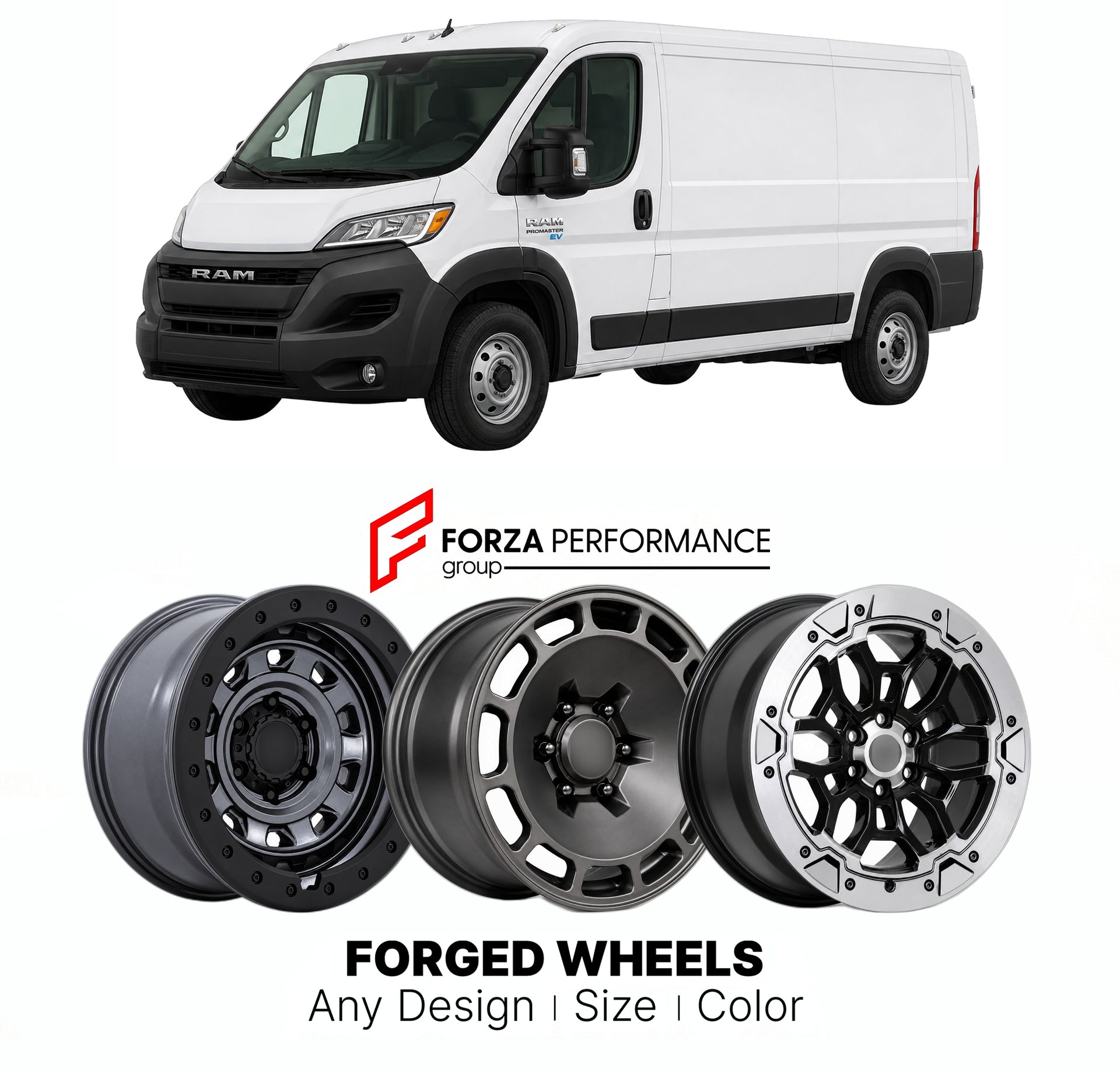 FORGED WHEELS RIMS for RAM PROMASTER EV 2024+

Custom forged wheels for Ram ProMaster EV 2024+. Made-to-order monoblock, 2-piece and 3-piece rims in custom sizes, offsets, colors and finishes with guaranteed fitment.

We manufacture premium quality forged wheels rims for Ram ProMaster EV 2024+ in any design, size, color.

THIS WHEEL DESIGN CAN BE CUSTOM-MADE FOR YOUR CAR IN ANY SIZE AND COLOR OPTIONS
Available in monoblock, 2-piece, 3-piece, duoblock, beadlock
3D wheel renderings are provided according to t
